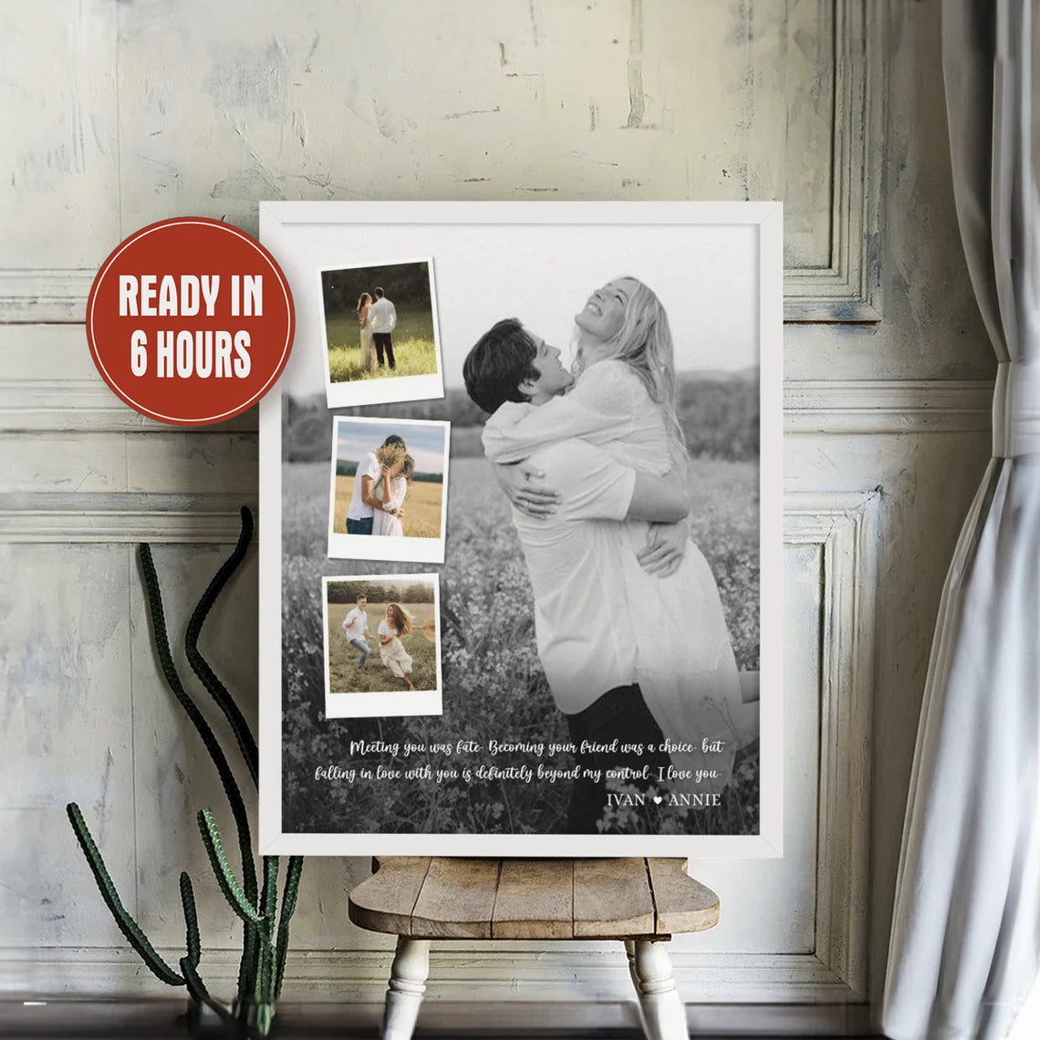Personalized Couple Photo Collage Wall Art – Custom Love Quote Gift for Her or Him