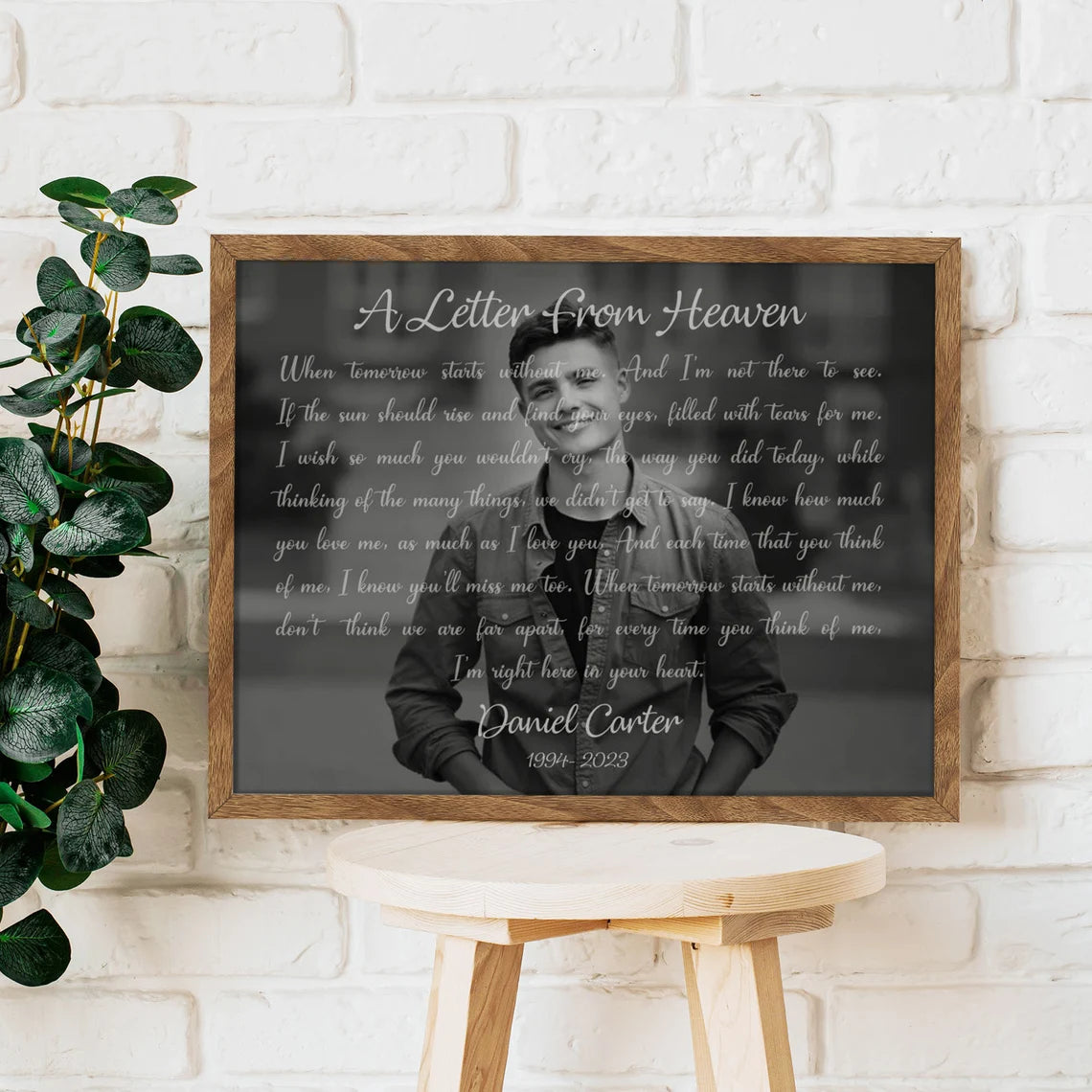 A Letter from Heaven Custom Memorial Portrait Black and White Remembrance Print