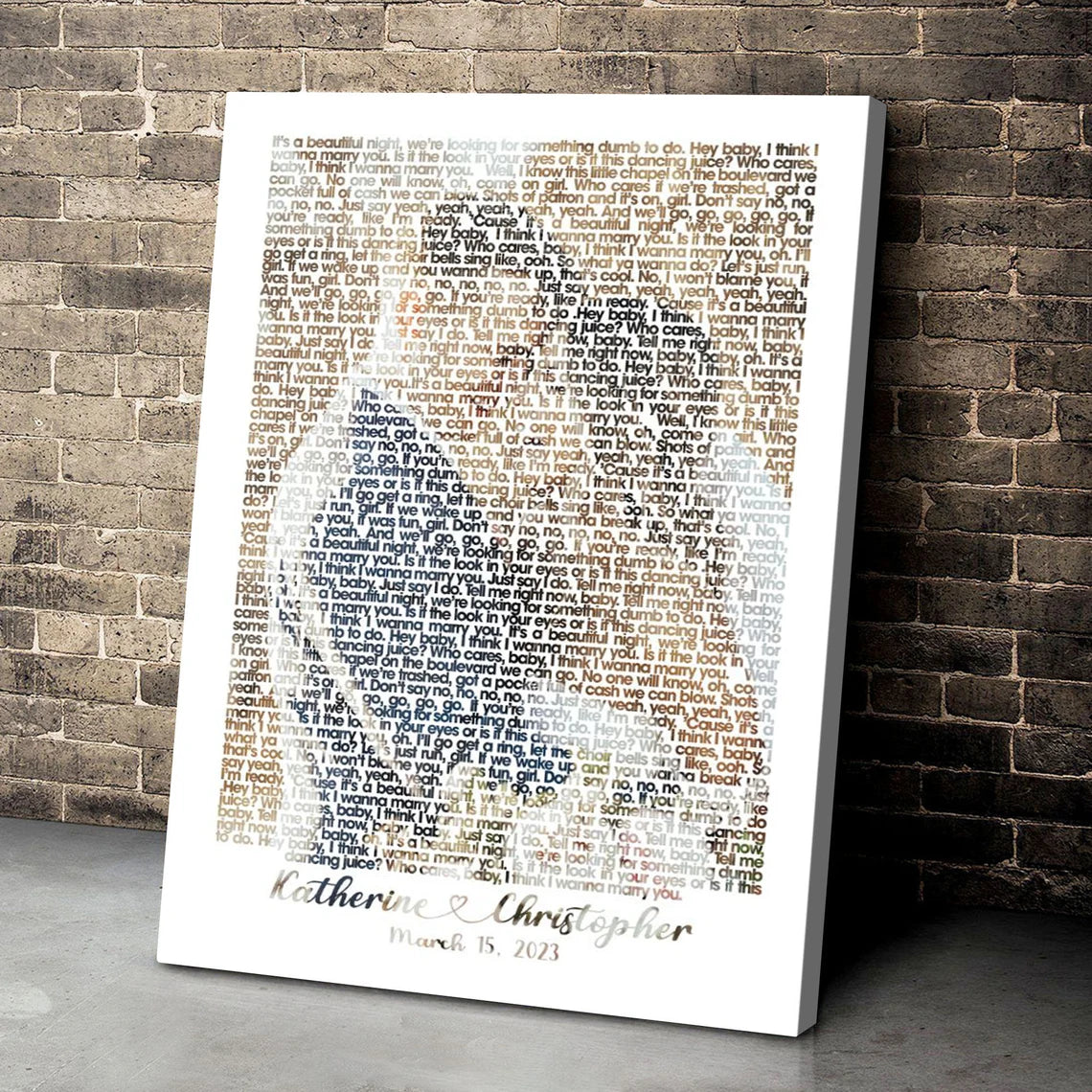 Custom Song Lyrics Portrait Wall Art with Photo and Couple Names Personalized Gift