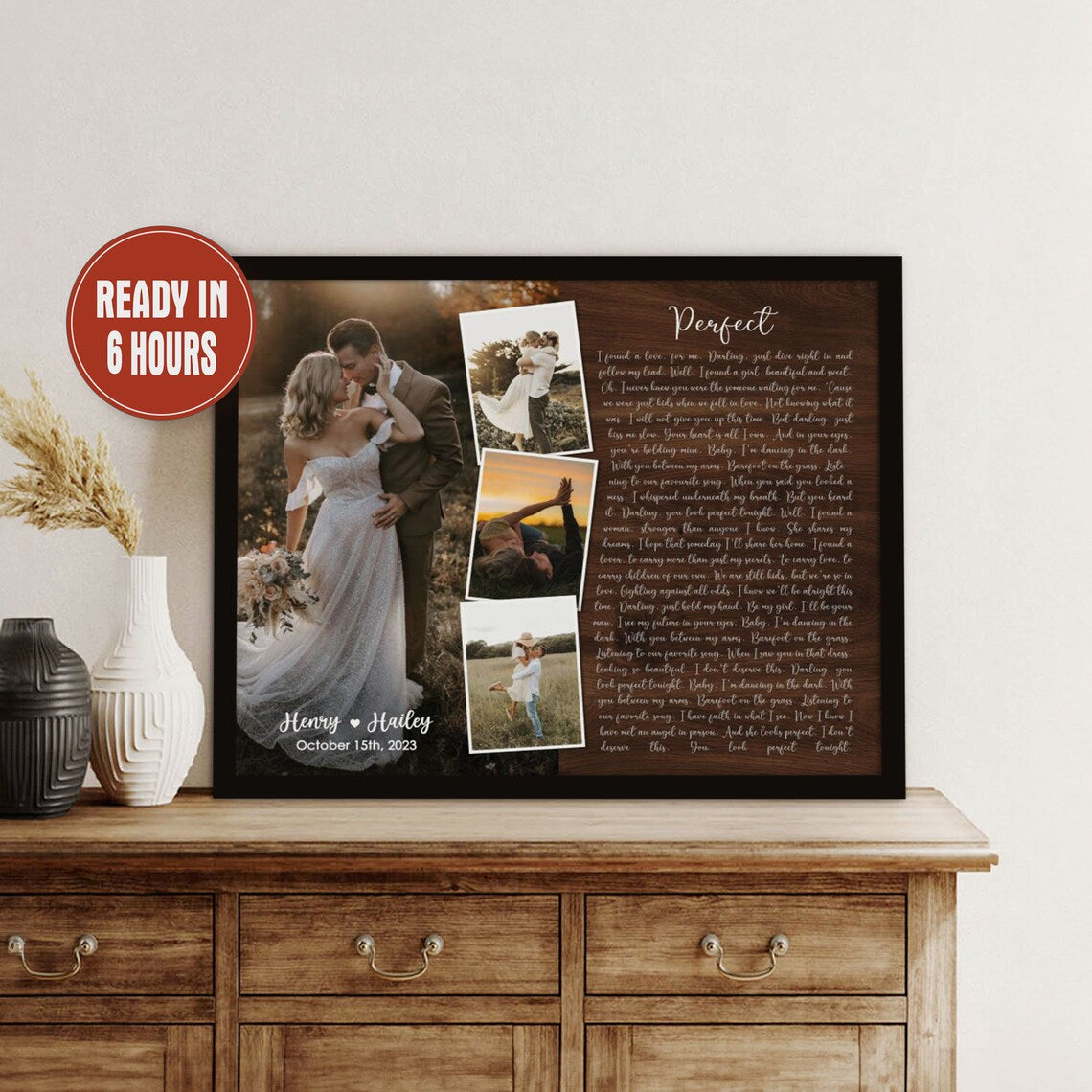 Custom Wedding Photo Wall Art with Song Lyrics – Personalized Love Story Canvas for Couples
