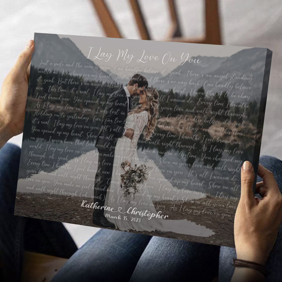 Custom Wedding Song Lyrics Wall Art with Photo – Personalized Romantic Gift for Couples