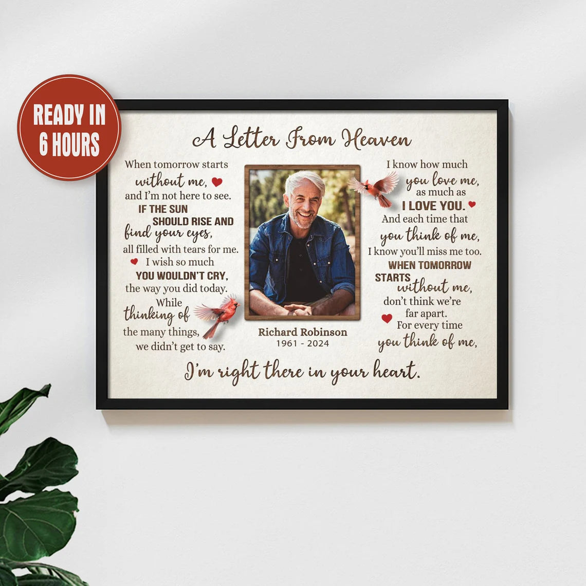 Personalized Memorial Photo Canvas – A Letter From Heaven Poem Wall Art