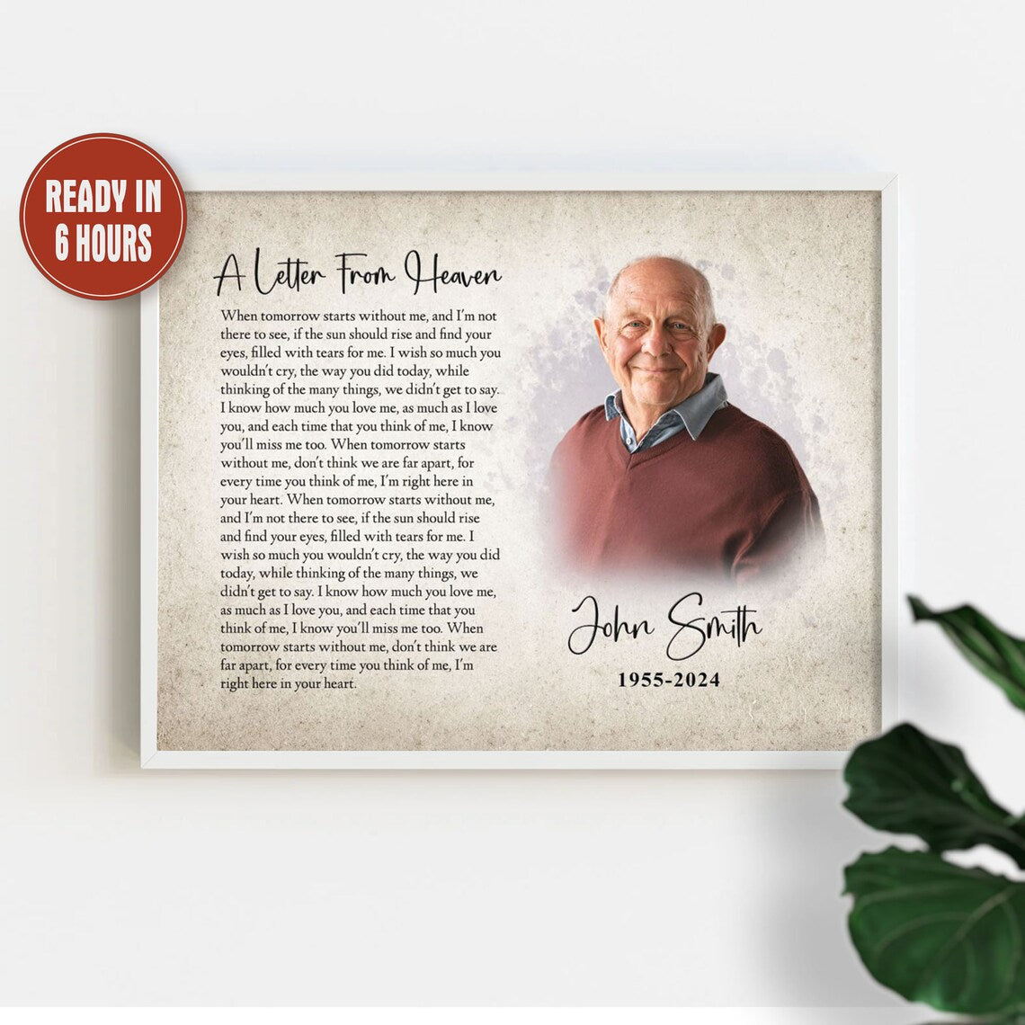 A Letter From Heaven Memorial Portrait Custom Remembrance Wall Art