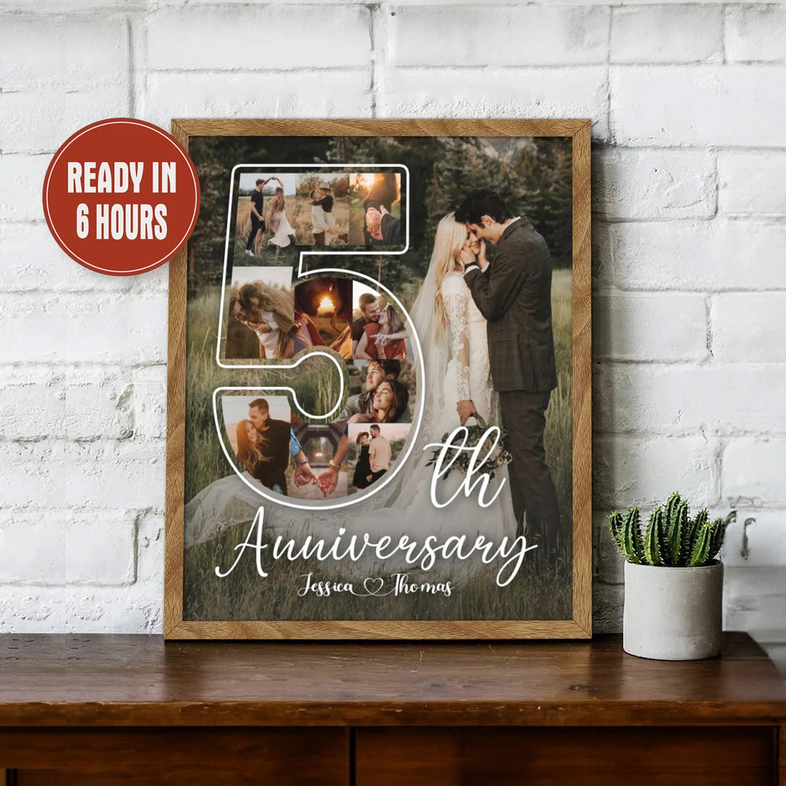 Personalized 5th Anniversary Photo Collage – Custom Couple Wall Art Gift