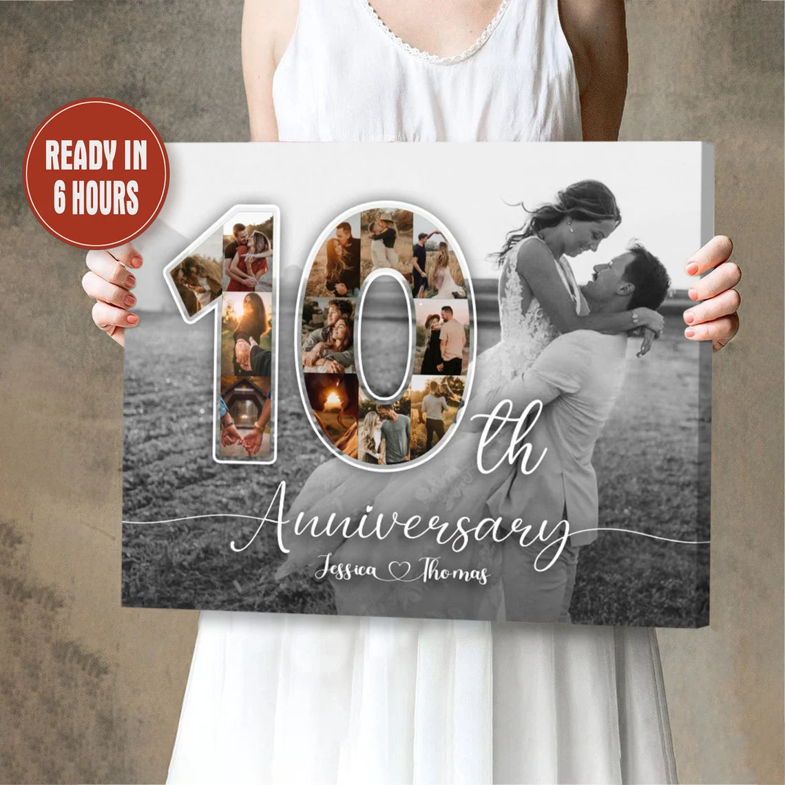 Personalized 10th Anniversary Photo Collage – Custom Couple Wall Art Gift