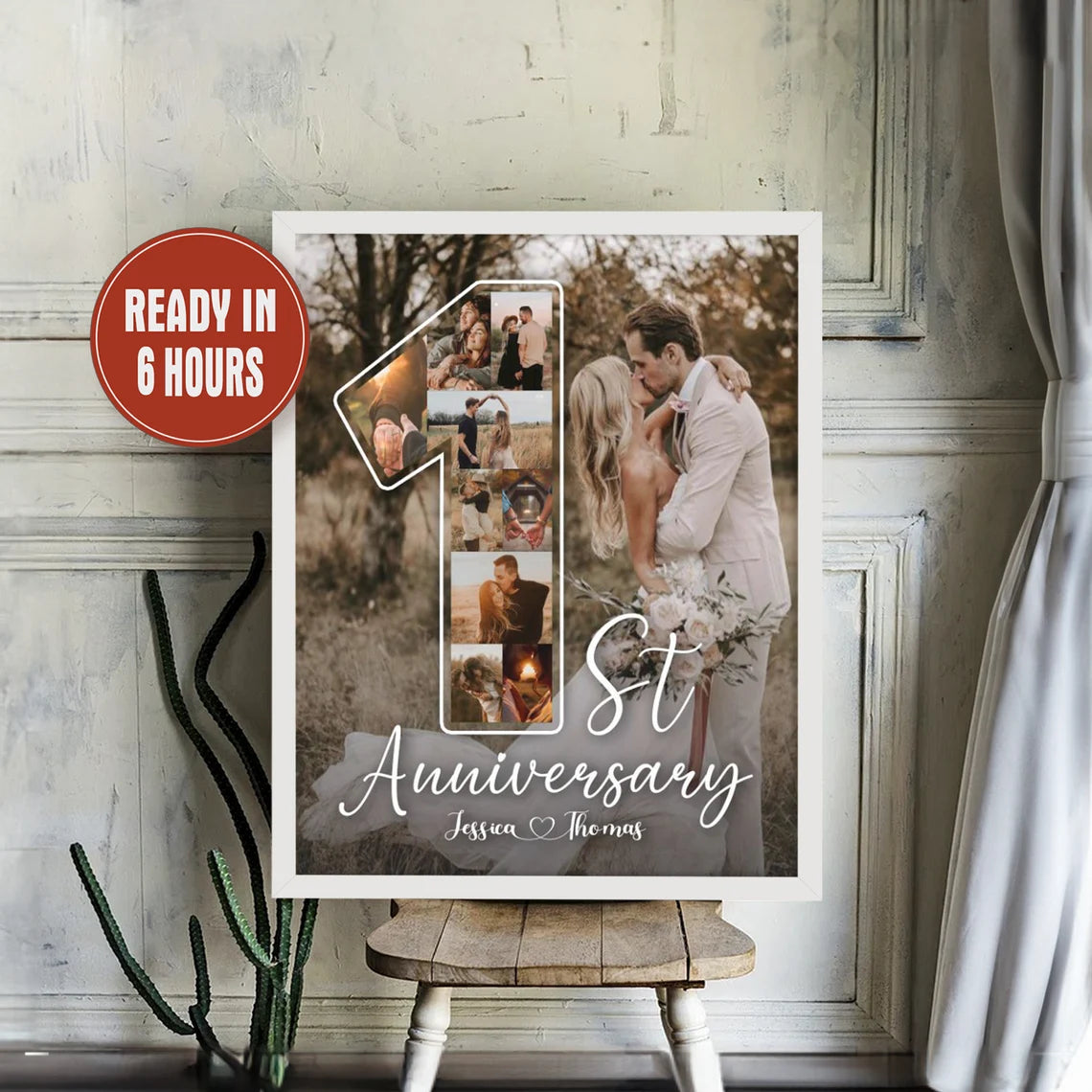 Personalized 1st Anniversary Photo Collage – Custom Couple Wall Art Gift