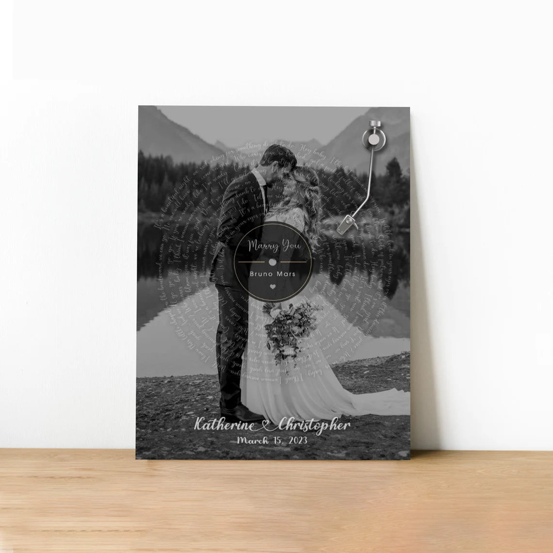 Personalized Vinyl Record Wedding Photo Print – Custom Song Lyrics Wall Art for Couples