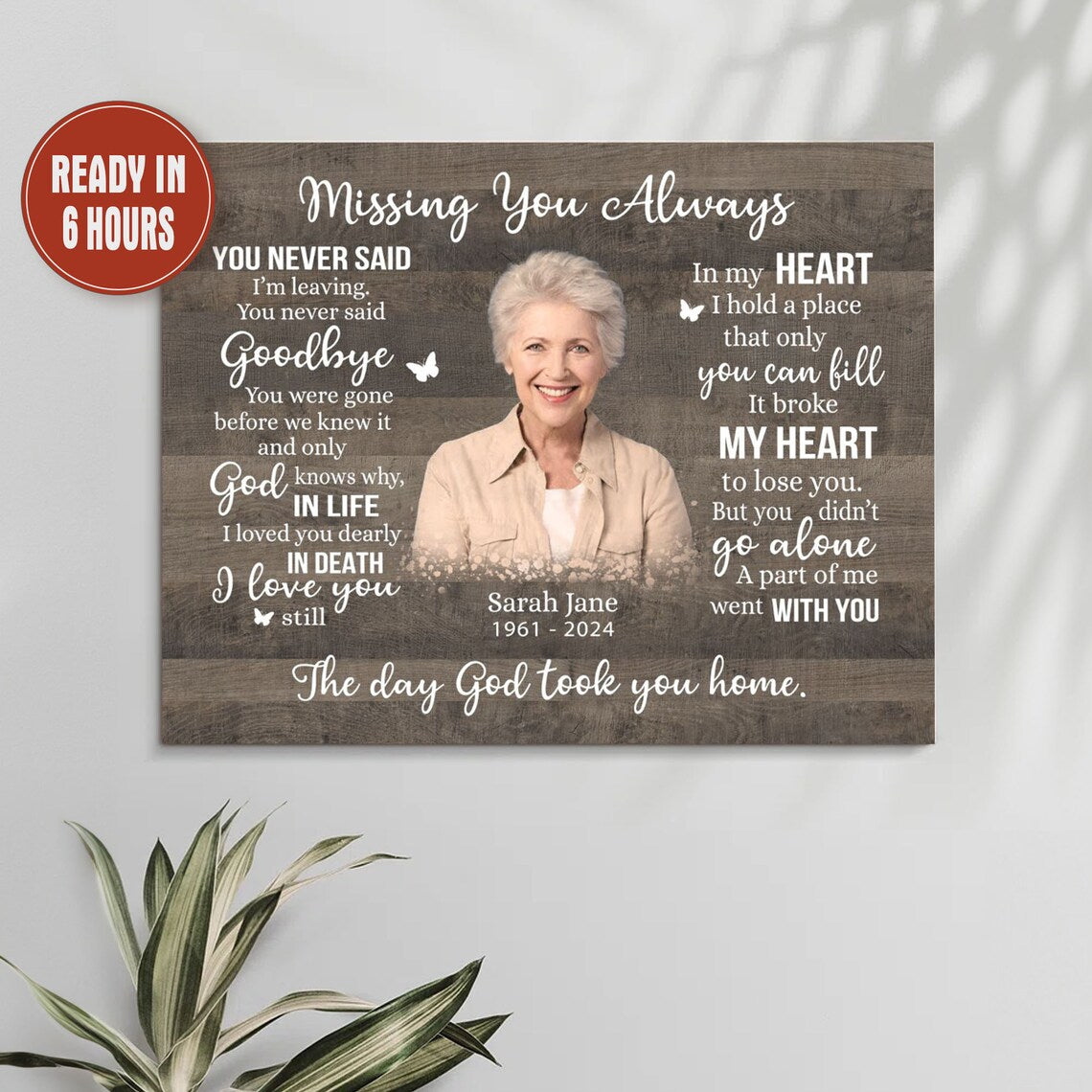 Missing You Always Memorial Wall Art Personalized Photo Print for Loss of Loved One