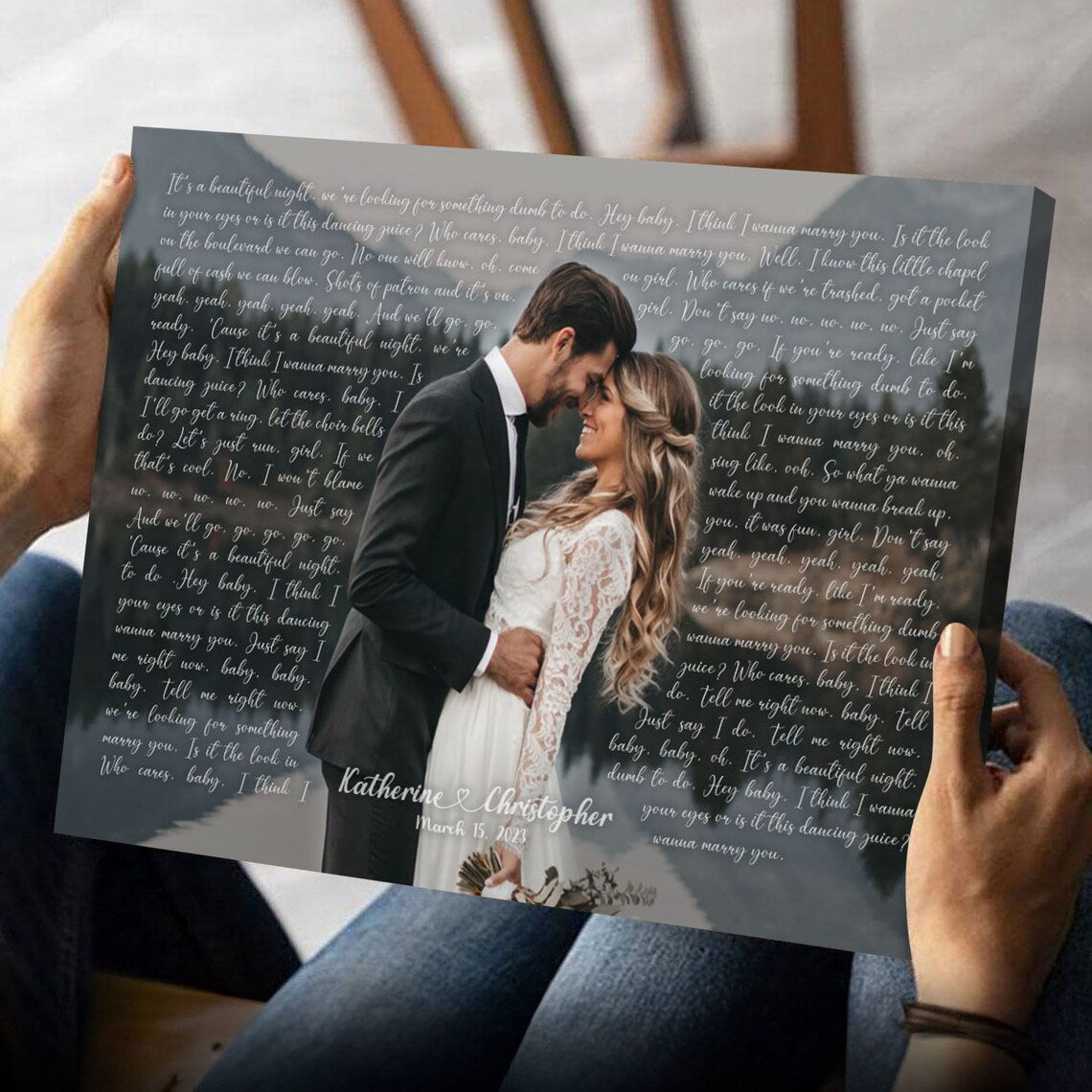 Personalized Wedding Song Lyrics Photo Print – Custom First Dance Wall Art for Couples