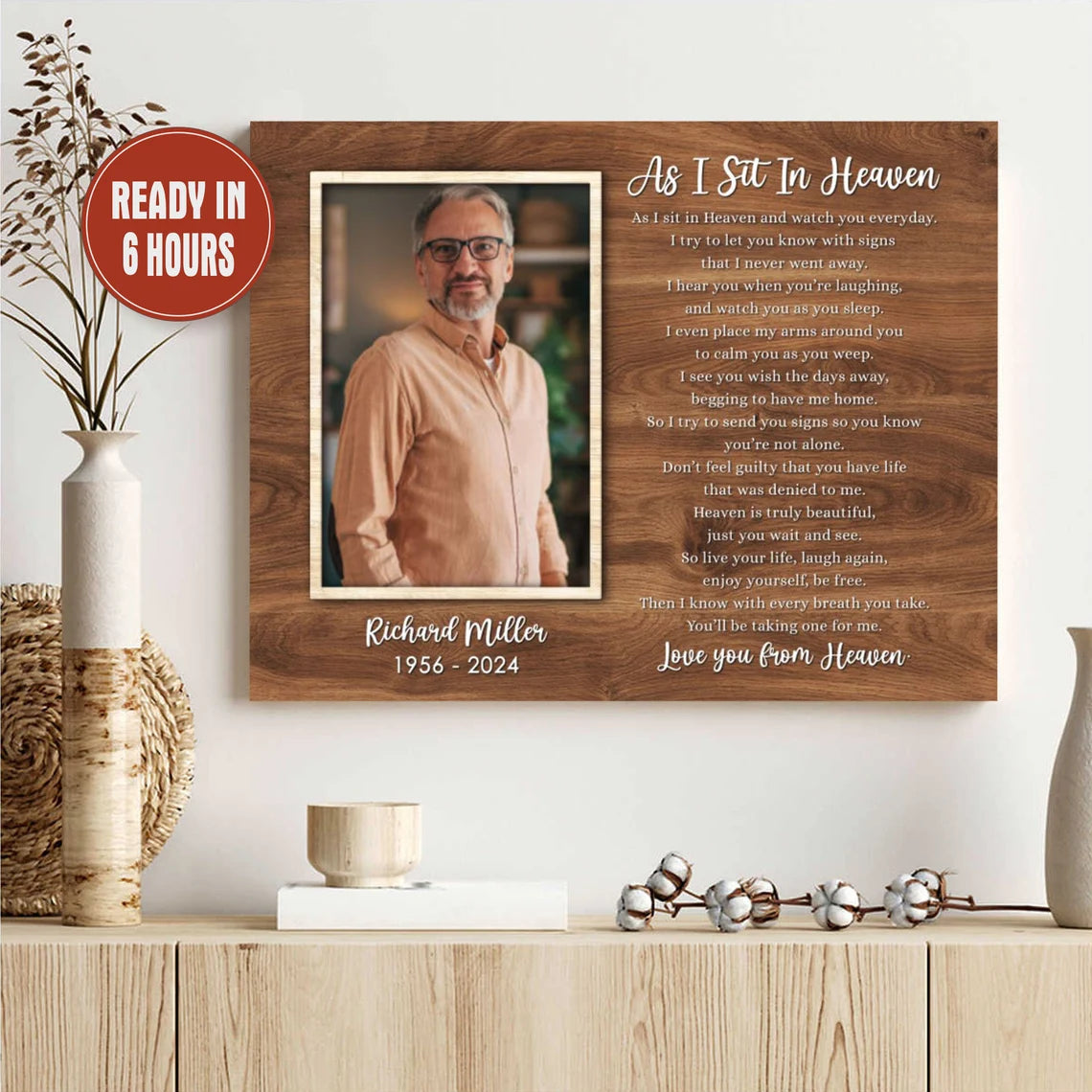 As I Sit In Heaven Personalized Memorial Wall Art with Photo Name and Dates