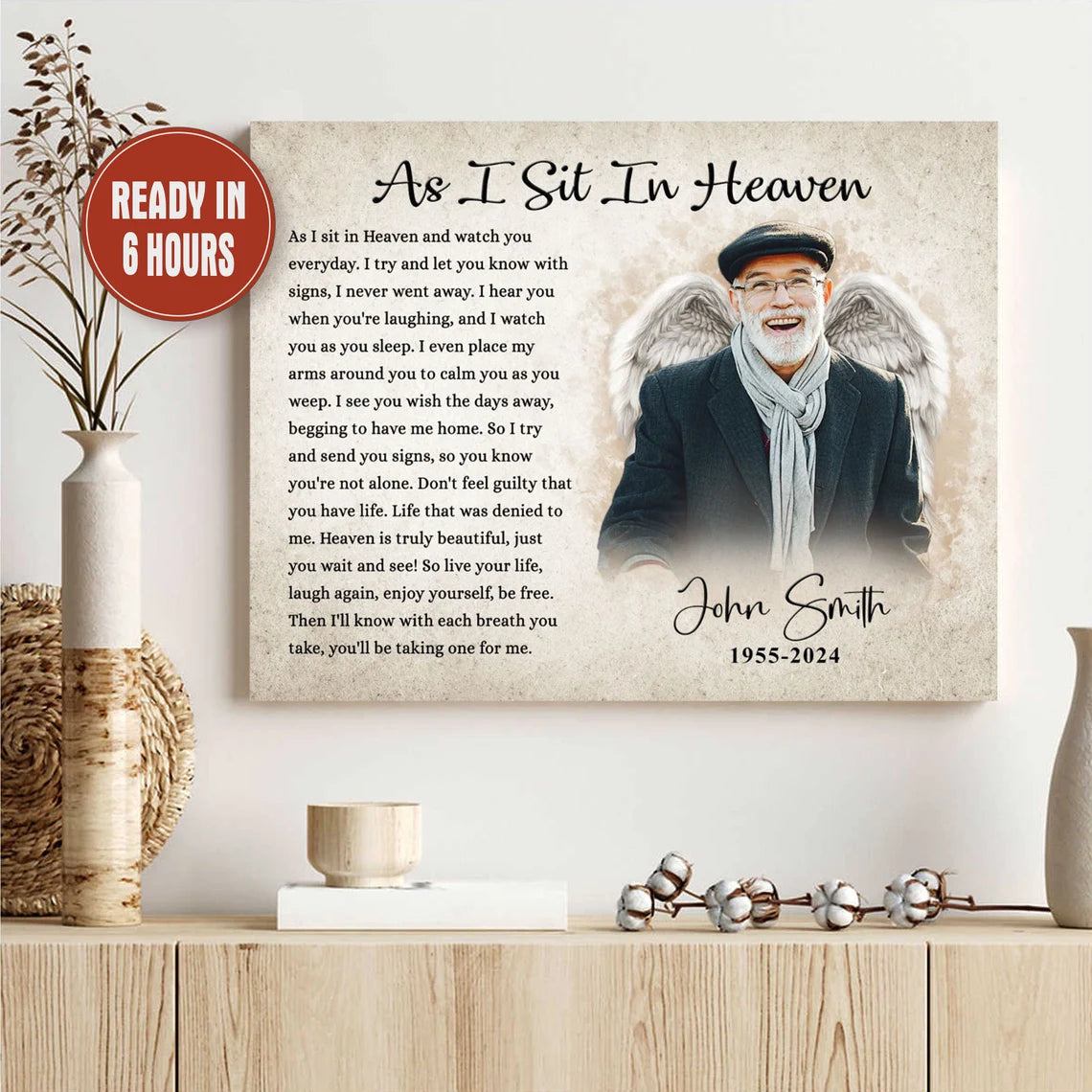 As I Sit In Heaven Custom Memorial Portrait Personalized Tribute Print
