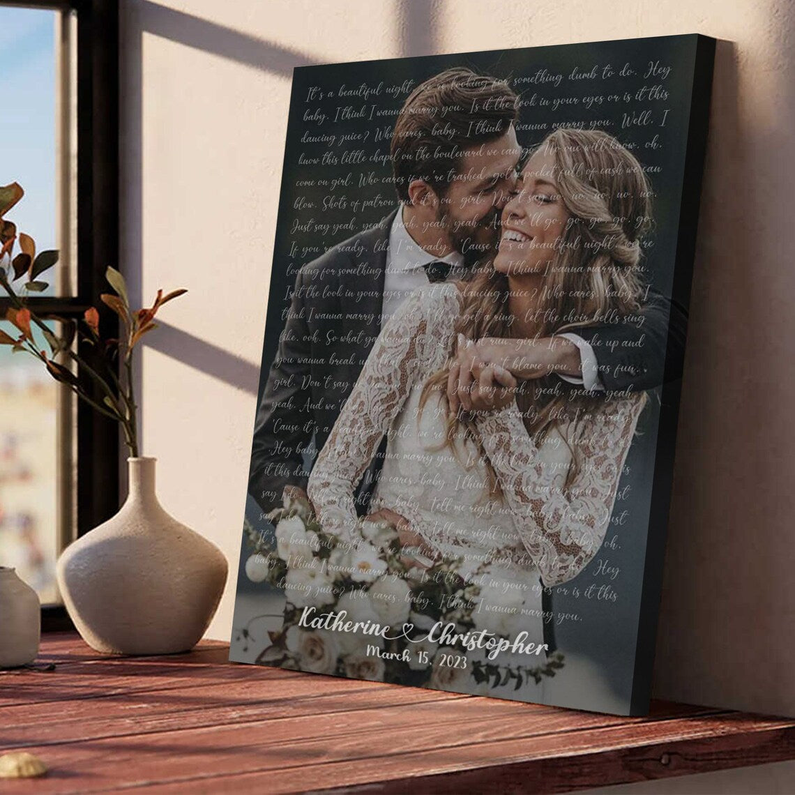 Personalized Wedding Song Lyrics with Photo Custom First Dance Canvas Print