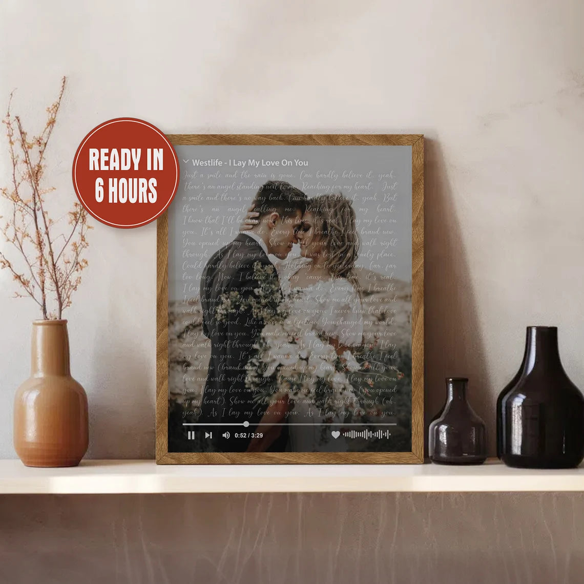 Personalized Song Lyrics Wall Art with Photo and Music Player – Custom Wedding or Anniversary Gift