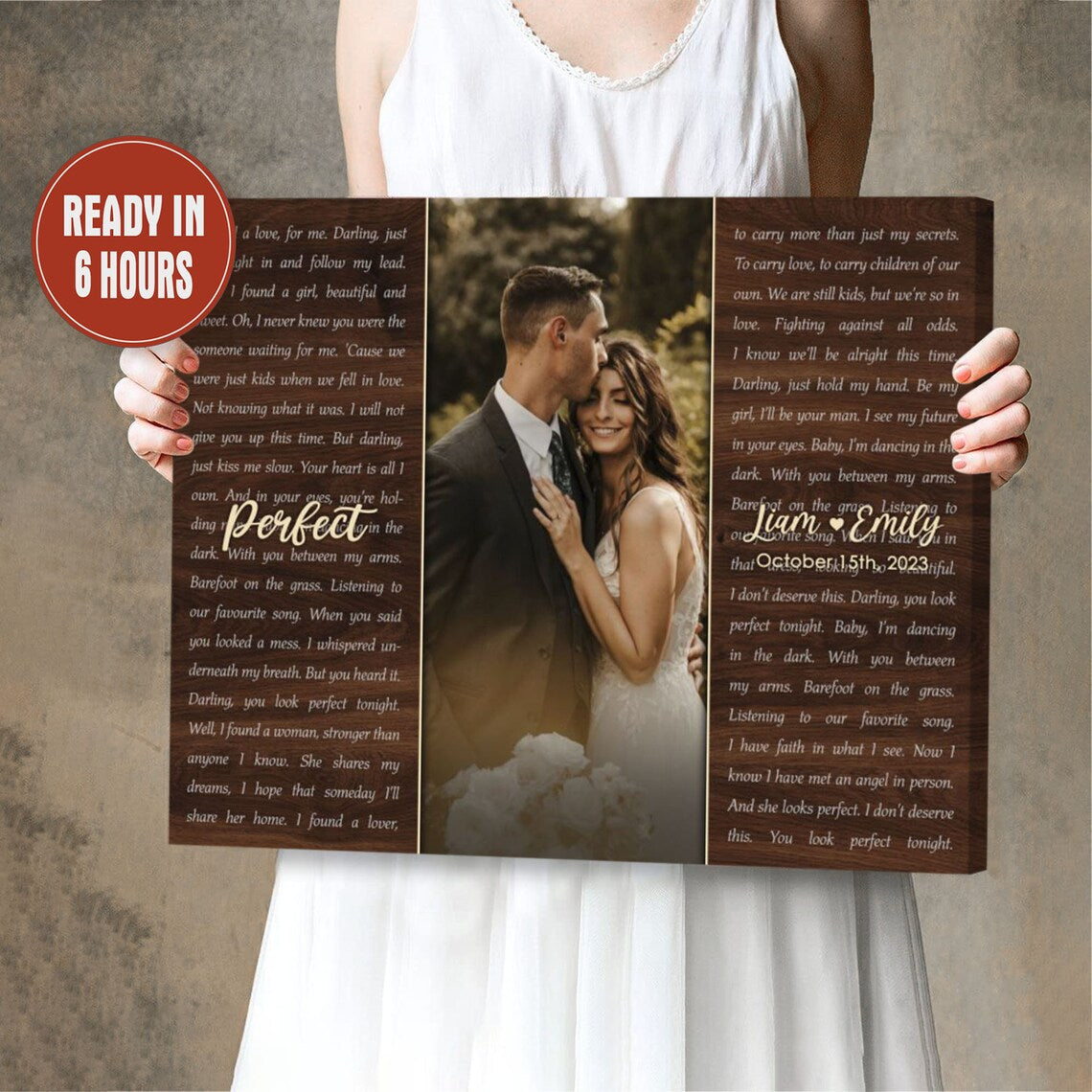 Custom Wedding Photo Wall Art with Song Lyrics – Personalized Anniversary Gift for Couples