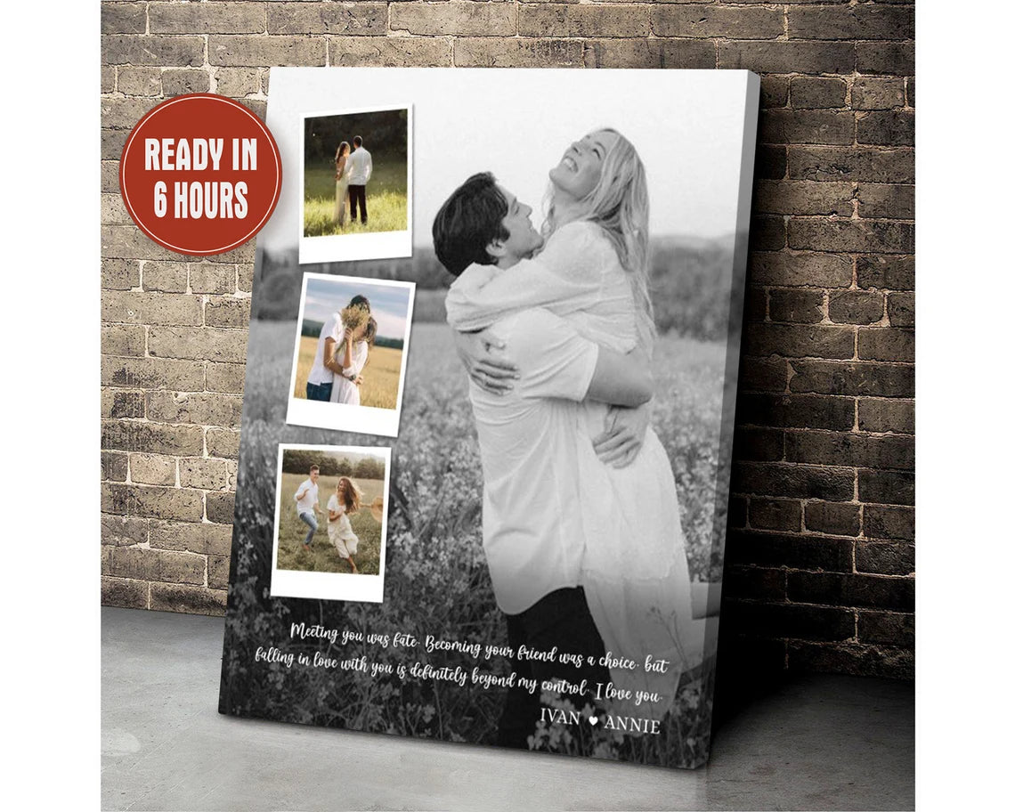 Personalized Couple Photo Collage Wall Art – Custom Love Quote Gift for Her or Him
