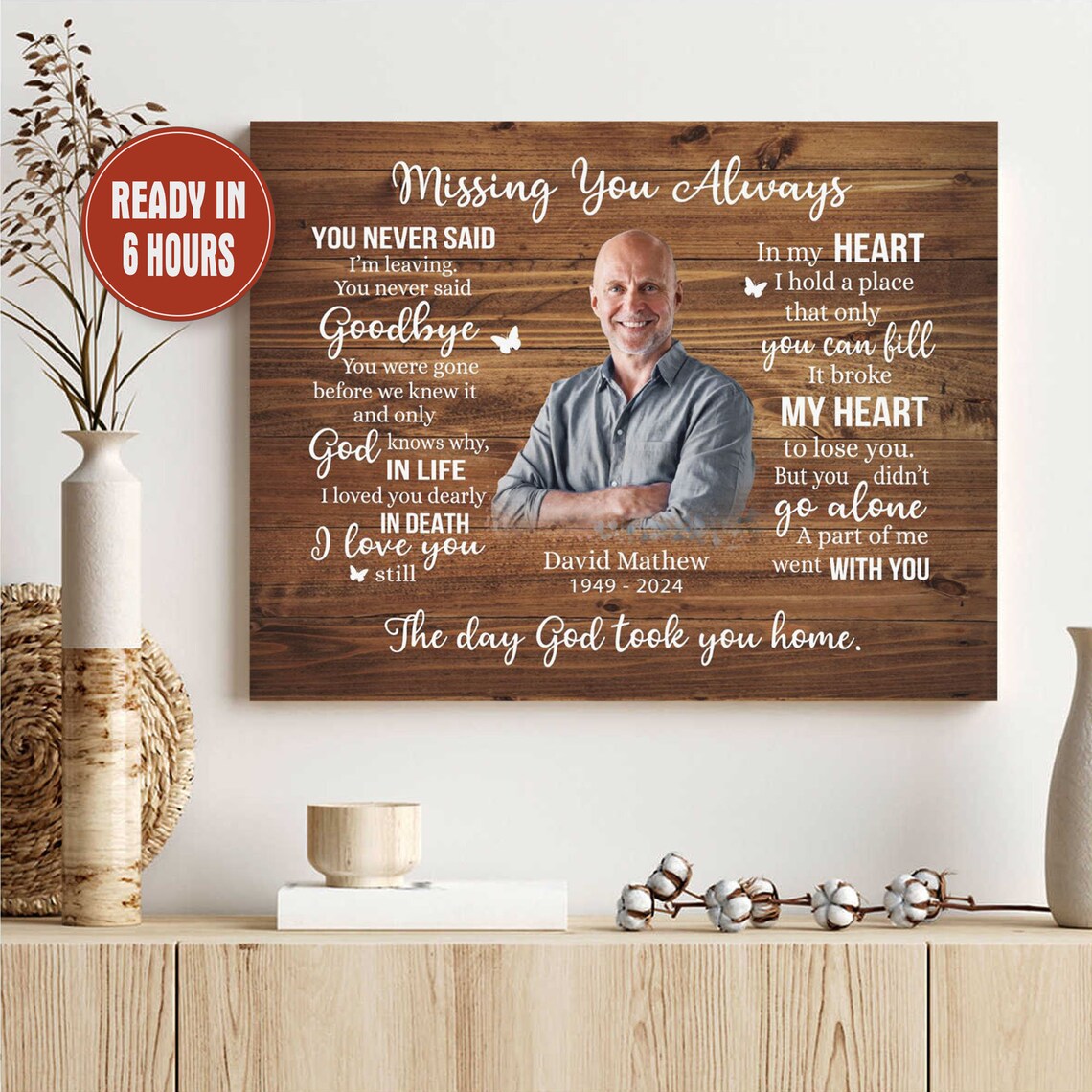 Personalized Memorial Wall Art with Photo – Missing You Always Poem