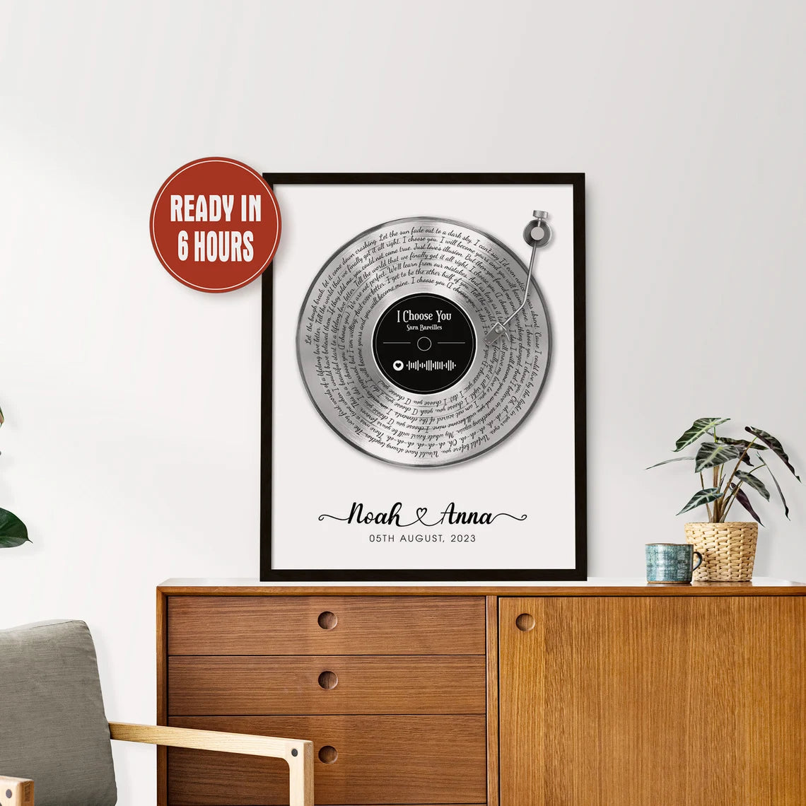 Personalized Vinyl Record Wall Art with Song Lyrics Couple Names and Date