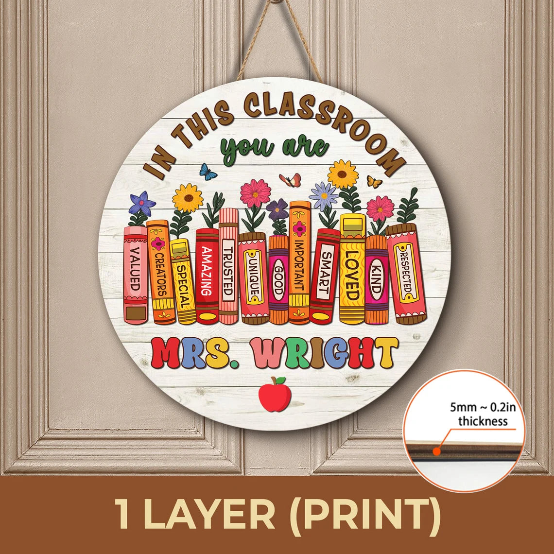 Inspirational Classroom Door Sign – Personalized Teacher Name Wooden Sign (Copy)
