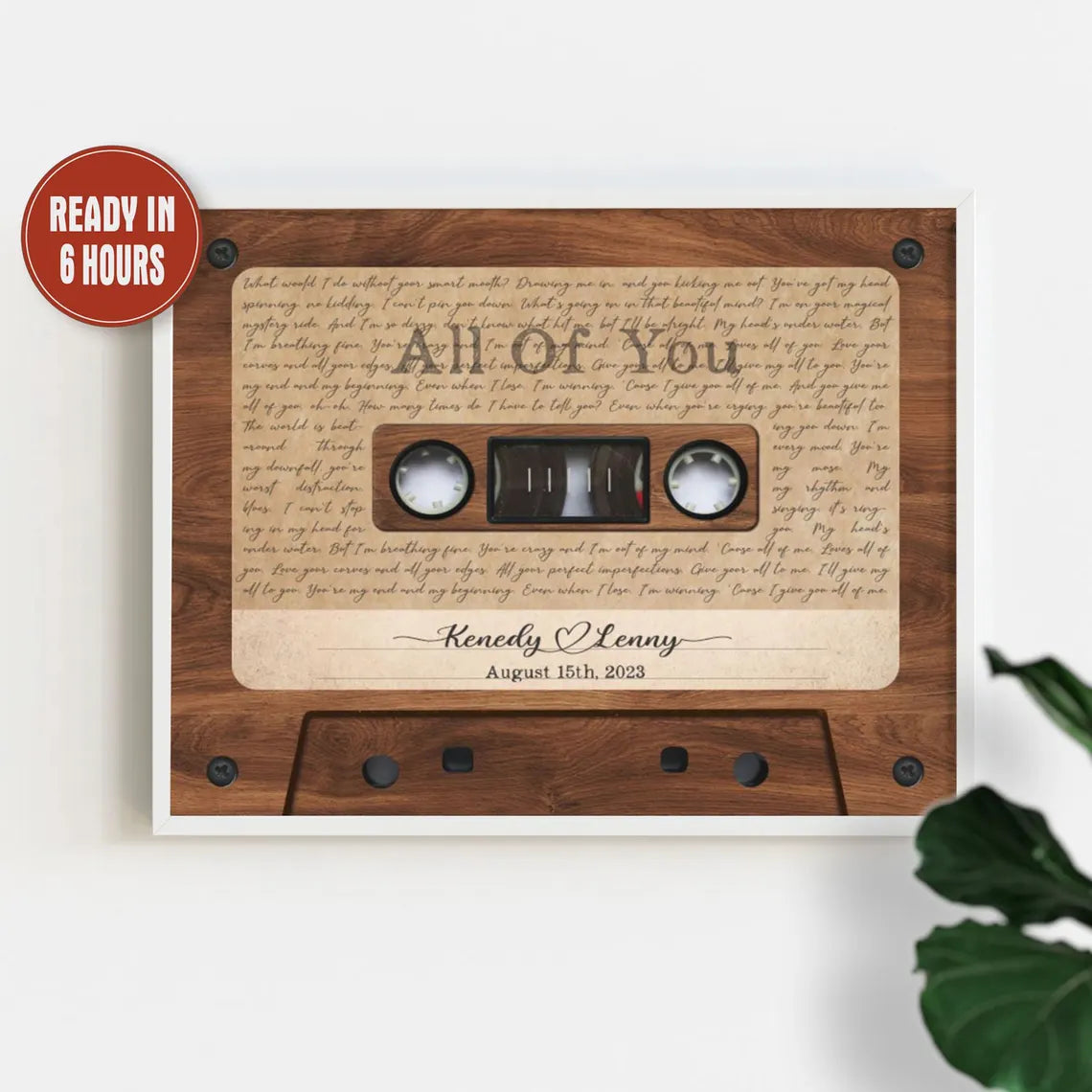Custom Cassette Tape Wall Art with Song Lyrics and Names – Personalized Anniversary Gift