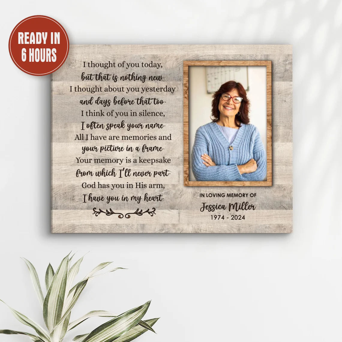 Personalized Memorial Photo Print I Thought of You Today In Loving Memory Gift
