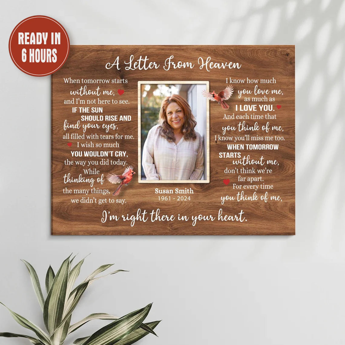 Personalized Memorial Photo Canvas – A Letter From Heaven Poem Wall Art