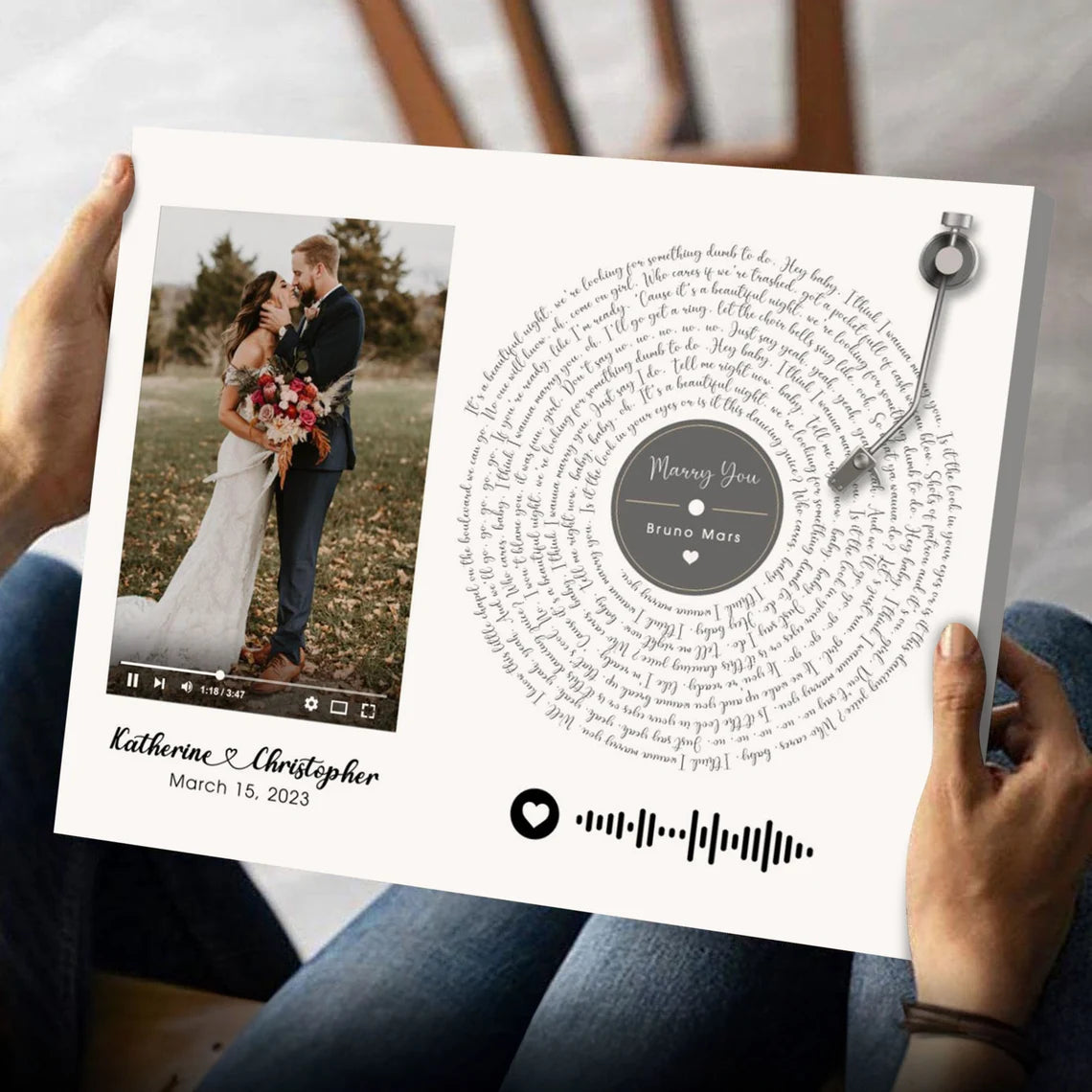 Custom Vinyl Record Style Song Lyrics Wall Art – Personalized Wedding Photo Print