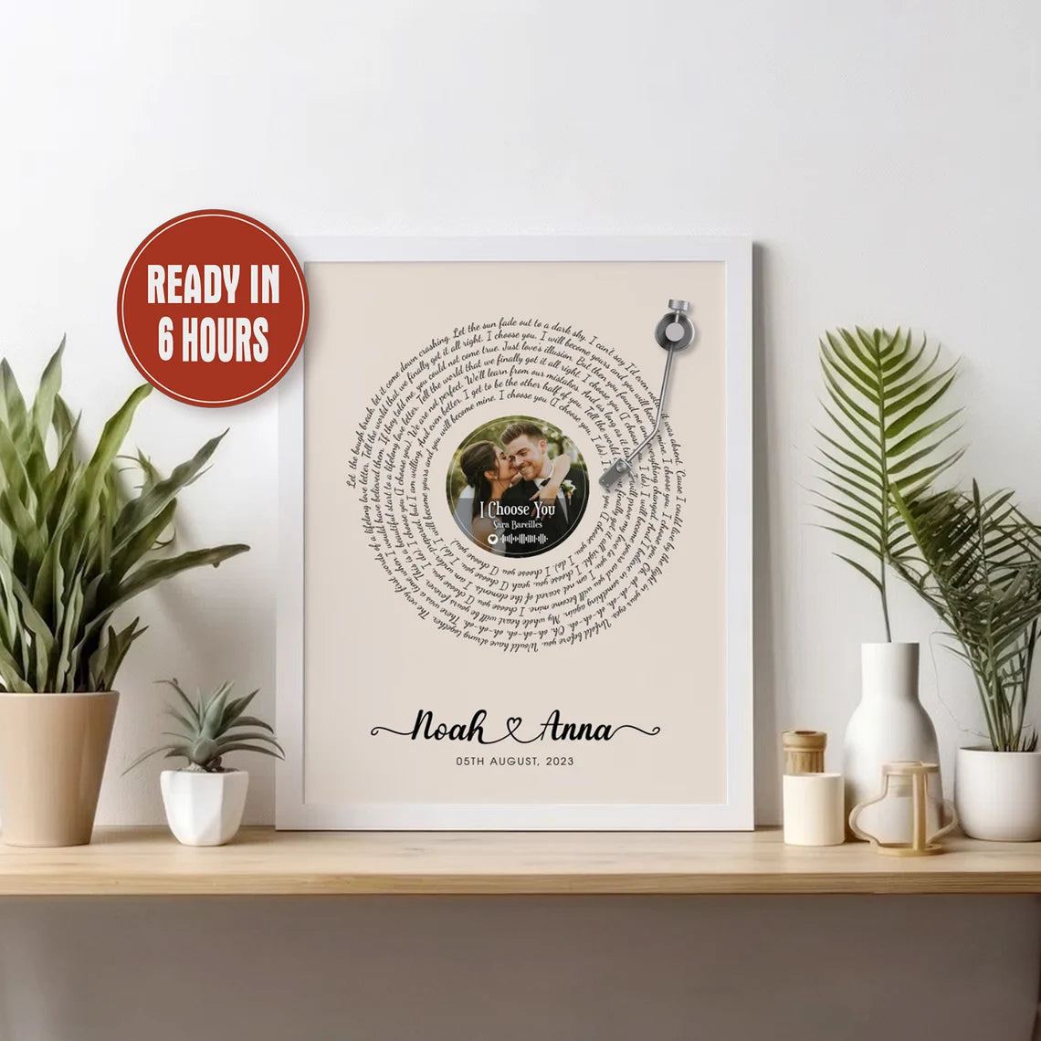 Custom Vinyl Record Wall Art with Photo Song Lyrics Names and Date