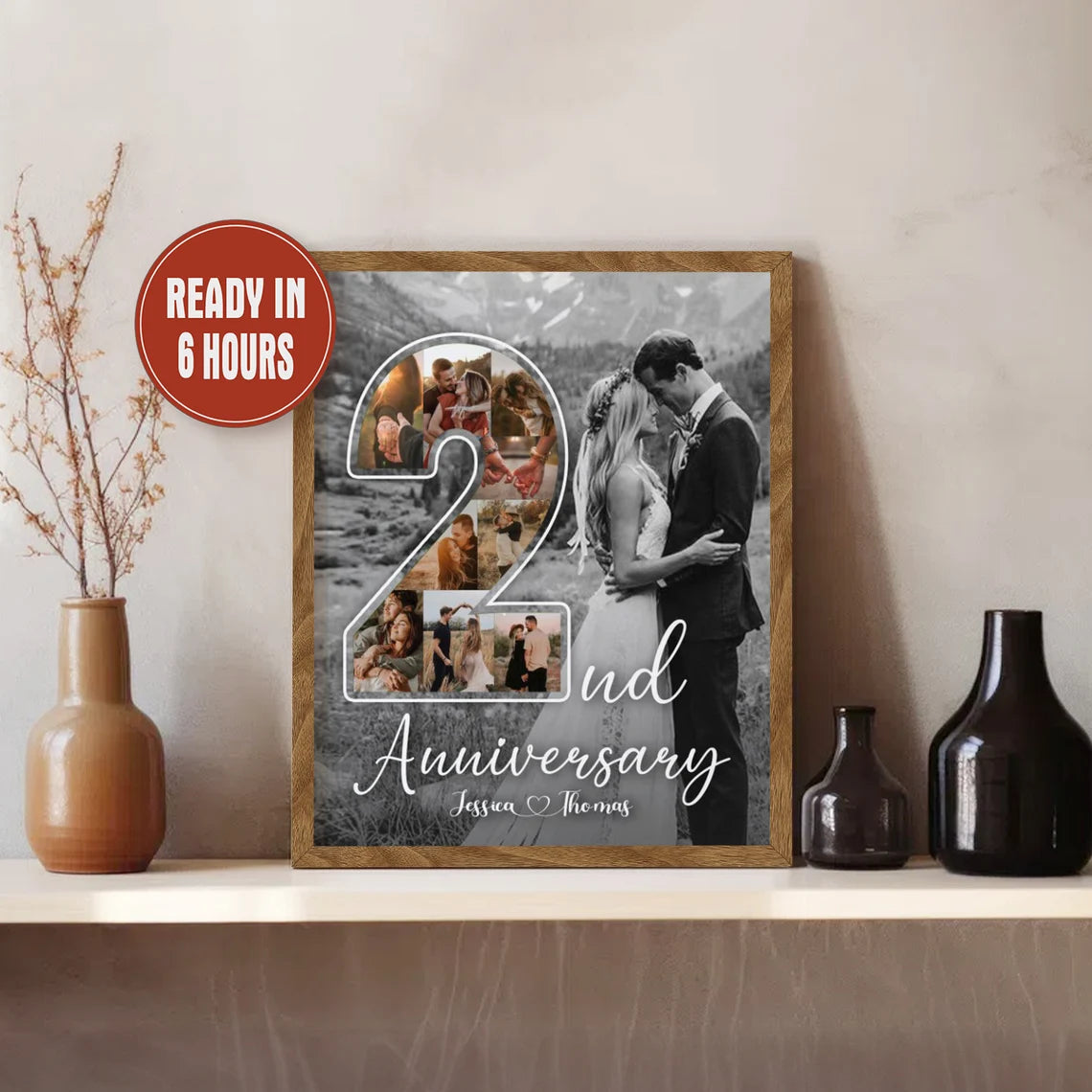 Personalized 2nd Anniversary Photo Collage – Custom Couple Wall Art Gift