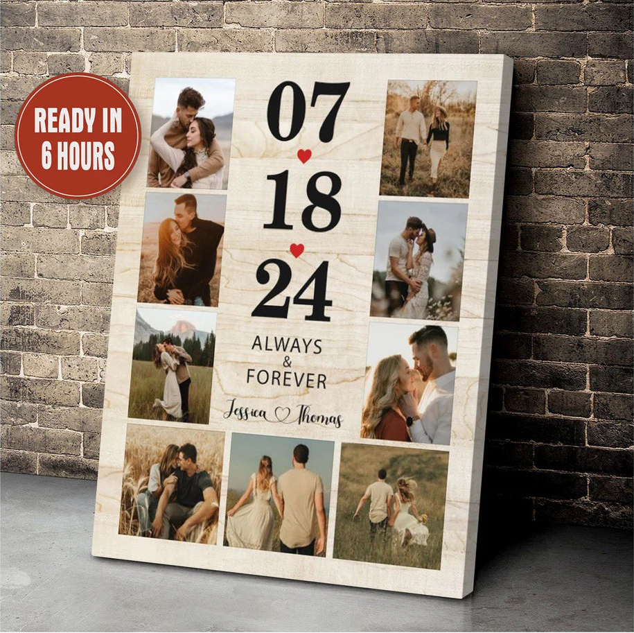 Personalized Anniversary Date Photo Collage – Always & Forever Custom Wall Art
