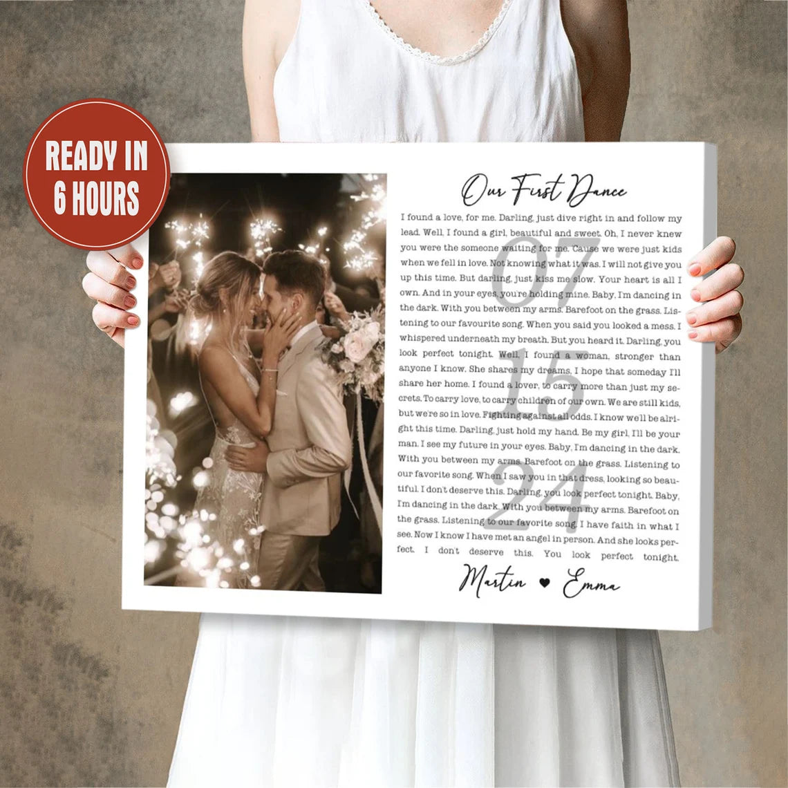 Personalized First Dance Wedding Photo Wall Art with Song Lyrics – Custom Couple Gift