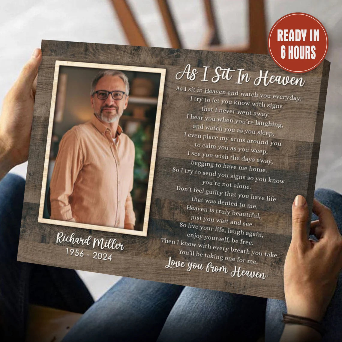 As I Sit In Heaven Personalized Memorial Wall Art with Photo Name and Dates