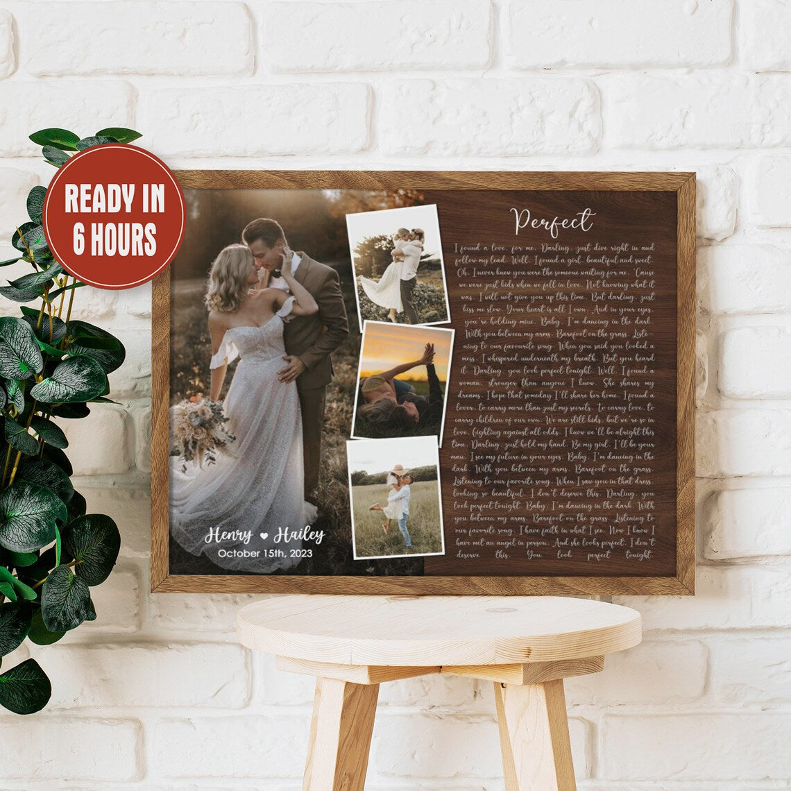 Custom Wedding Photo Wall Art with Song Lyrics – Personalized Love Story Canvas for Couples