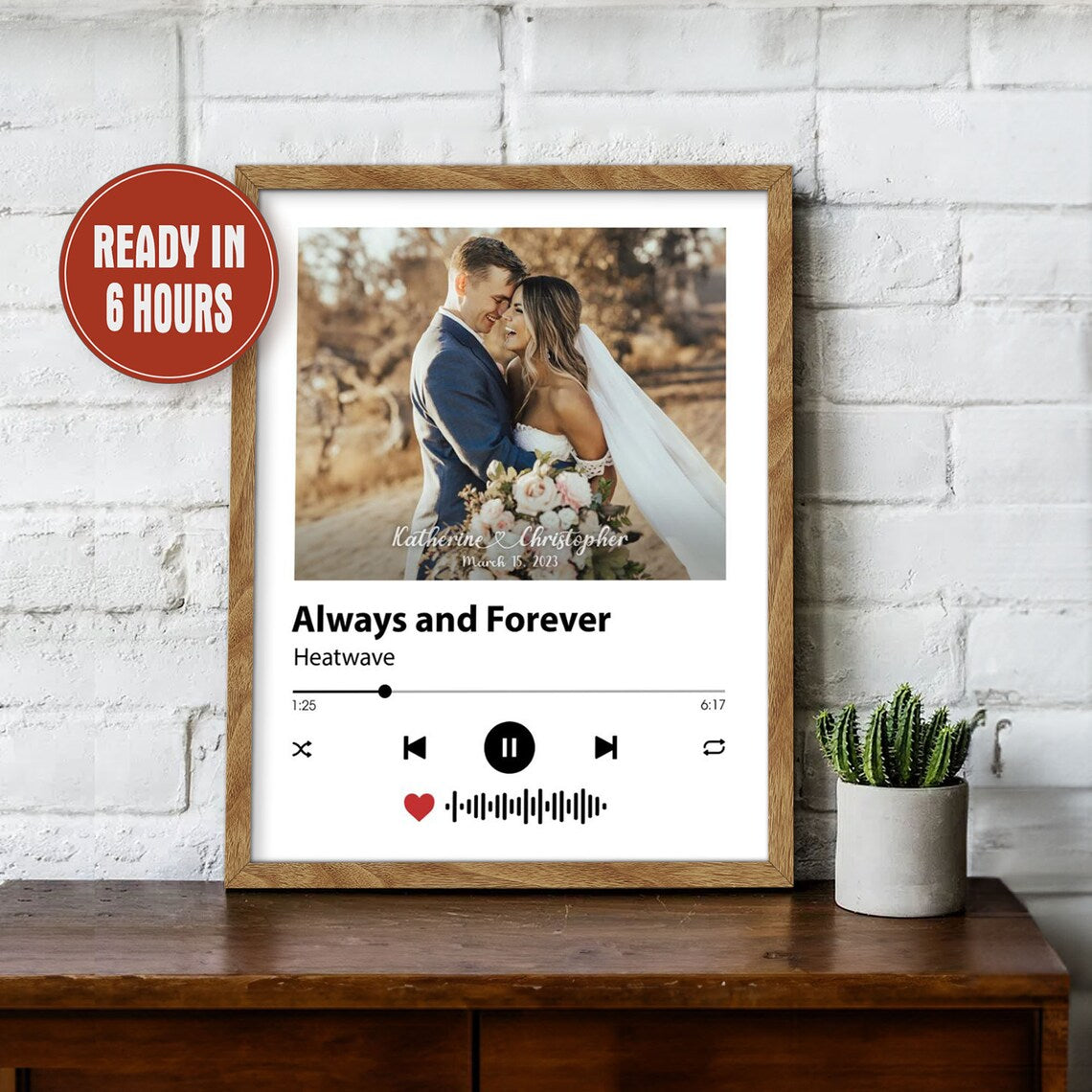 Custom Music Player Wall Art with Couple Photo Song Title and Names