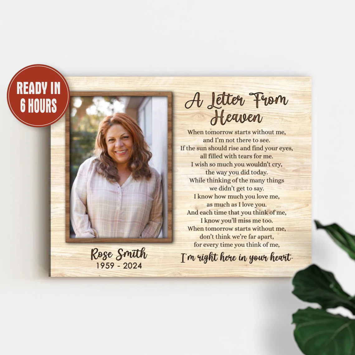 A Letter From Heaven Memorial Photo Print Personalized Sympathy Wall Art