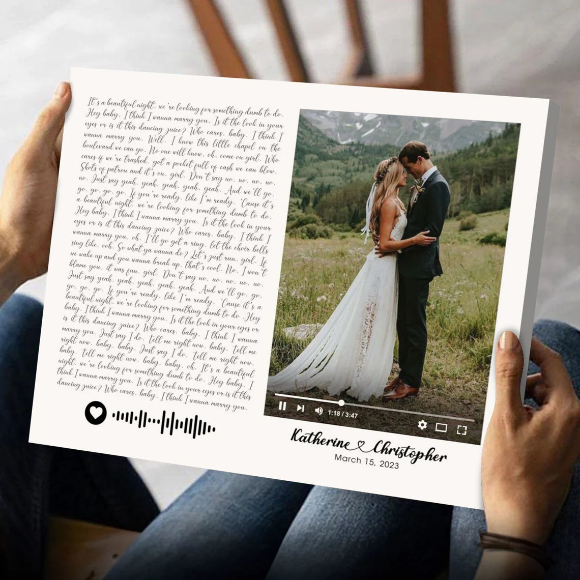 Personalized Wedding Photo & Custom Song Lyrics Wall Art – Unique Couple Gift
