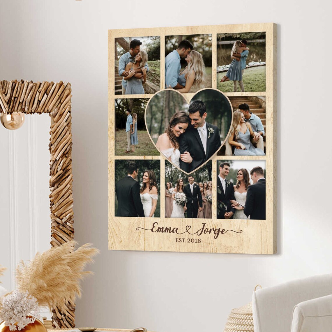 Custom Wedding Photo Collage Personalized Couple Wall Art Gift