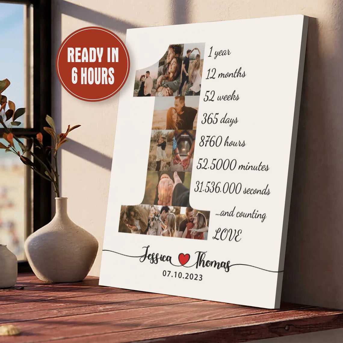 1 Year Anniversary Photo Collage – Personalized Milestone Love Wall Art