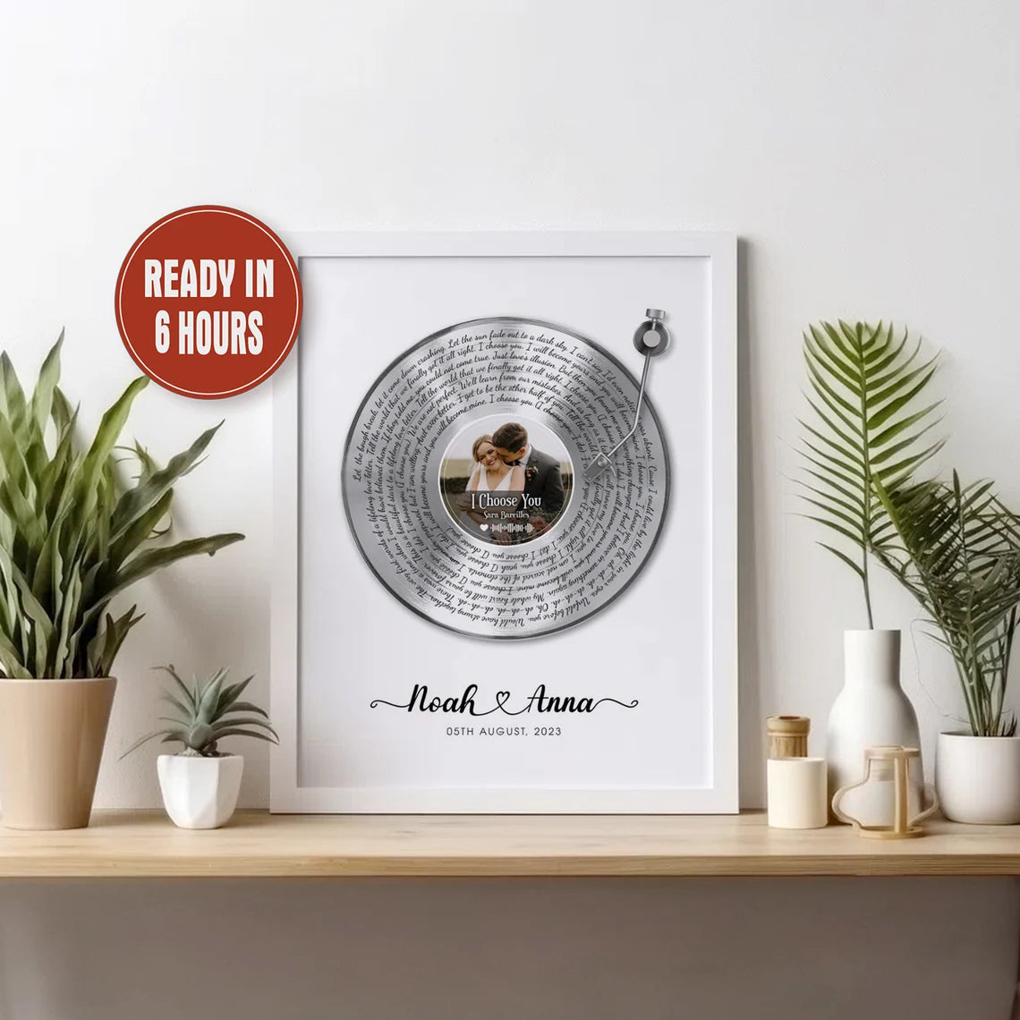 Personalized Vinyl Record Wall Art with Photo and Song Lyrics Custom Couple Gift