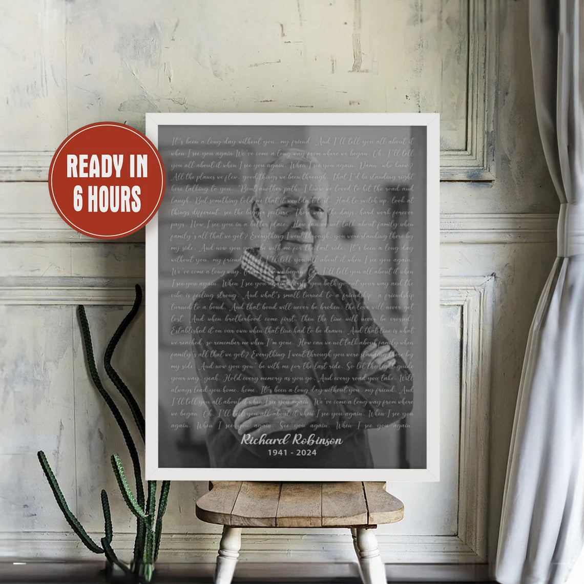 Custom Memorial Photo Print with Song Lyrics – Personalized In Loving Memory Wall Art