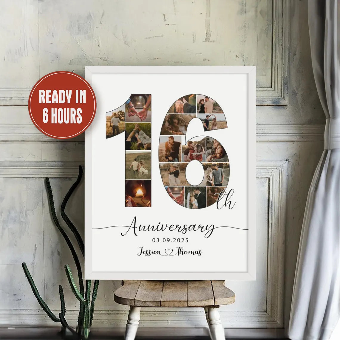 Custom Anniversary Number Photo Collage – Personalized Couple Wall Art (Any Year)