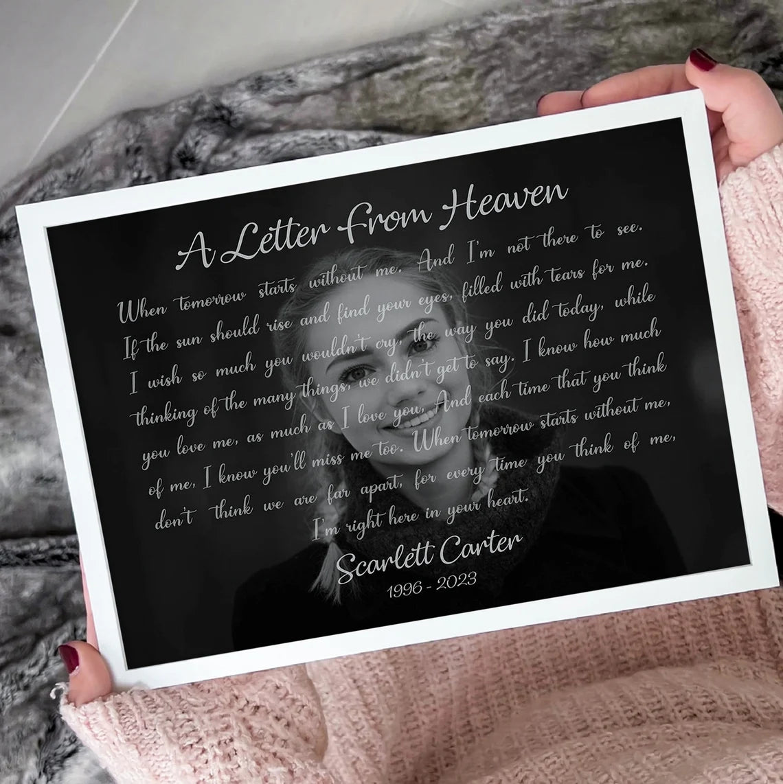 A Letter from Heaven Custom Memorial Portrait Black and White Remembrance Print