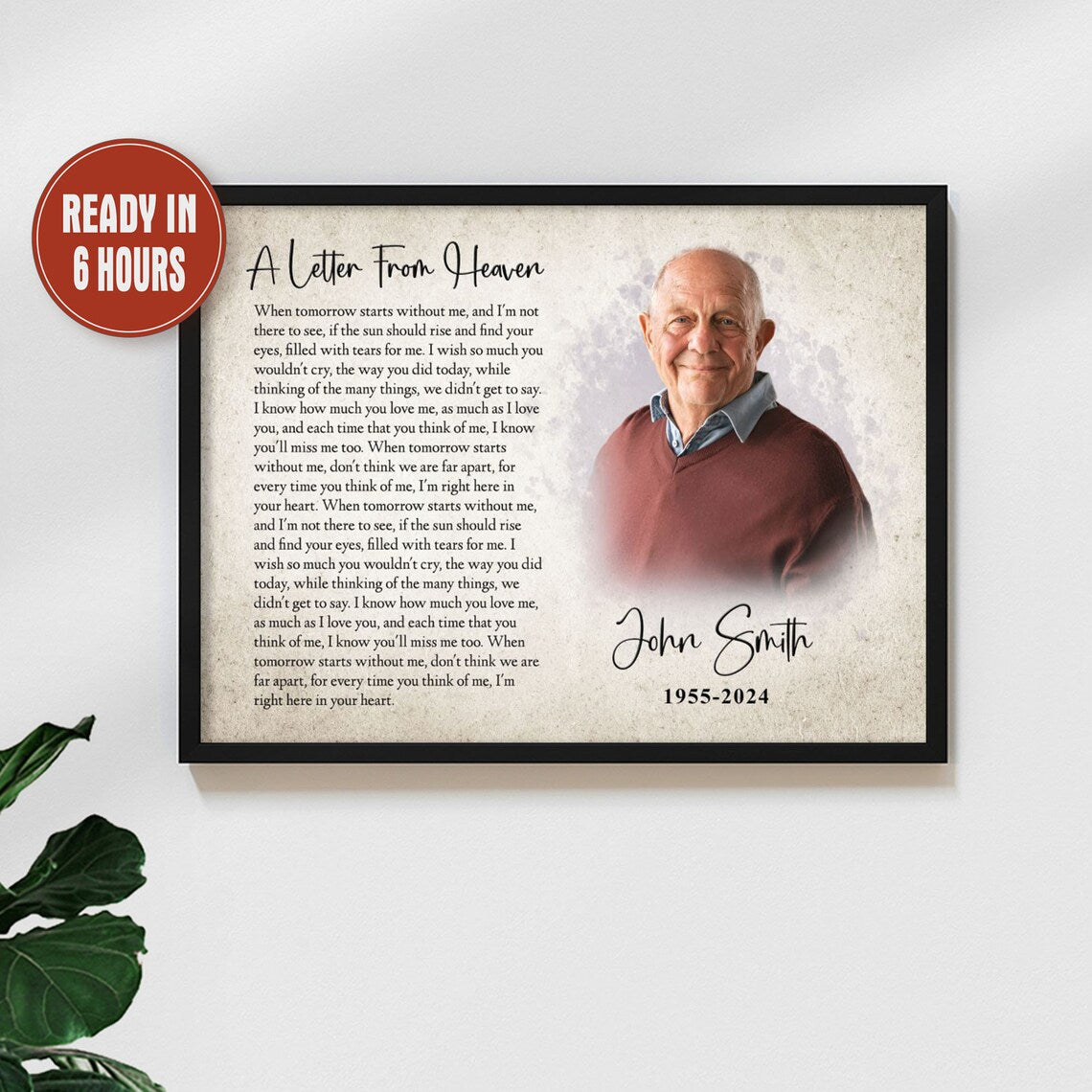 A Letter From Heaven Memorial Portrait Custom Remembrance Wall Art
