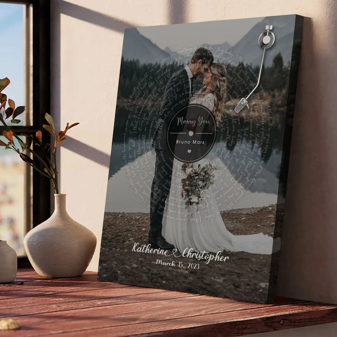 Personalized Vinyl Record Wedding Photo Print – Custom Song Lyrics Wall Art for Couples