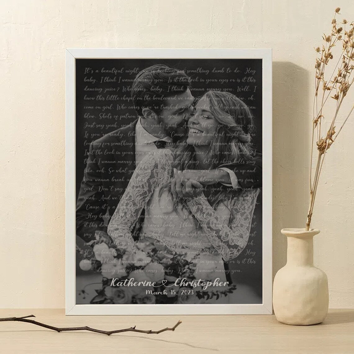 Personalized Wedding Song Lyrics with Photo Custom First Dance Canvas Print