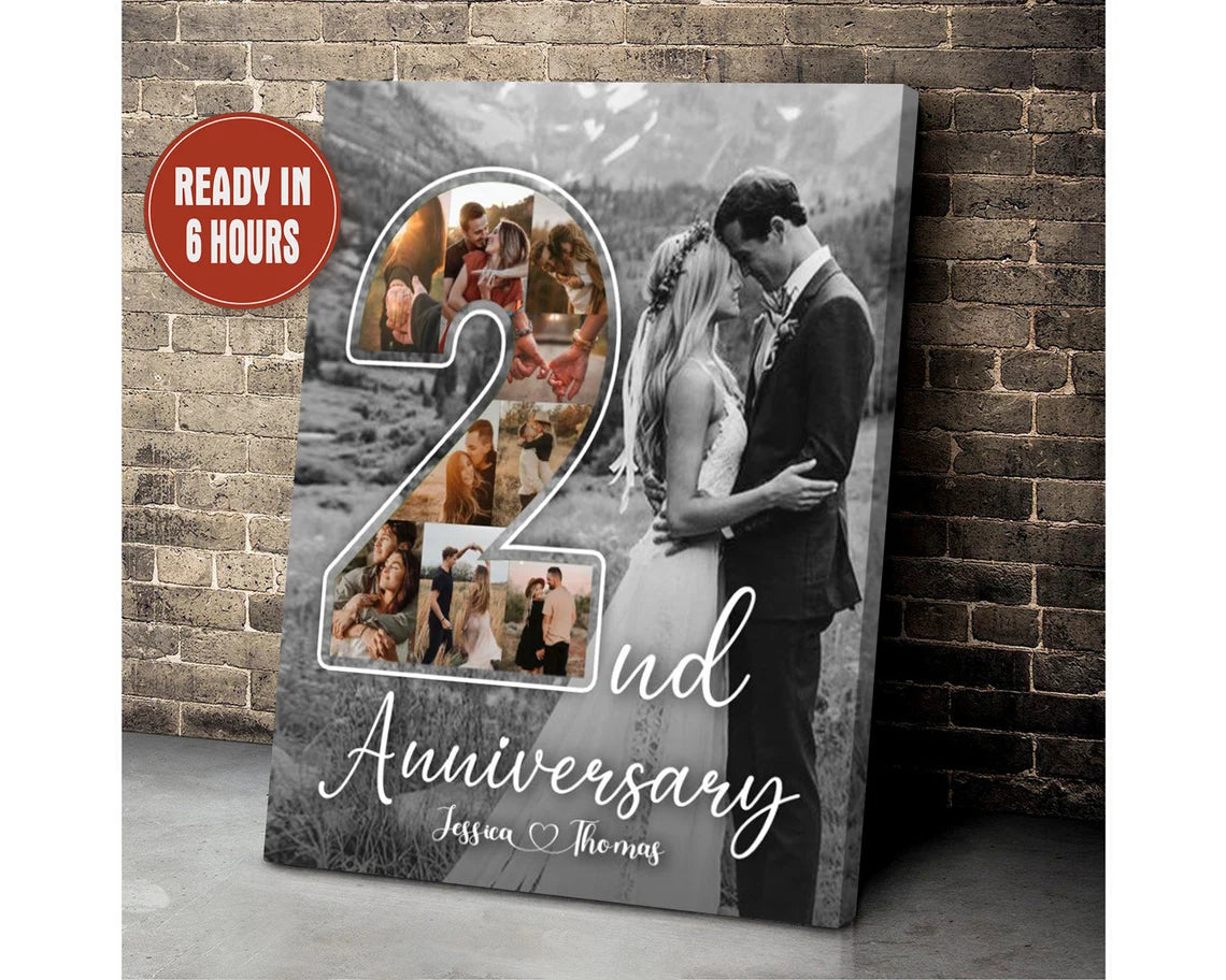 Personalized 2nd Anniversary Photo Collage – Custom Couple Wall Art Gift