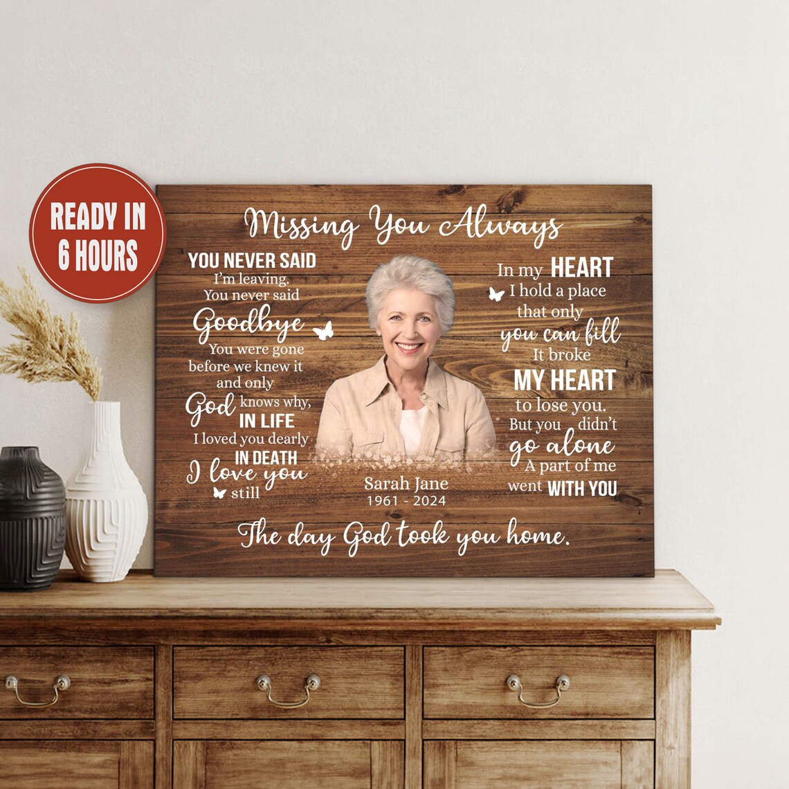 Missing You Always Memorial Wall Art Personalized Photo Print for Loss of Loved One
