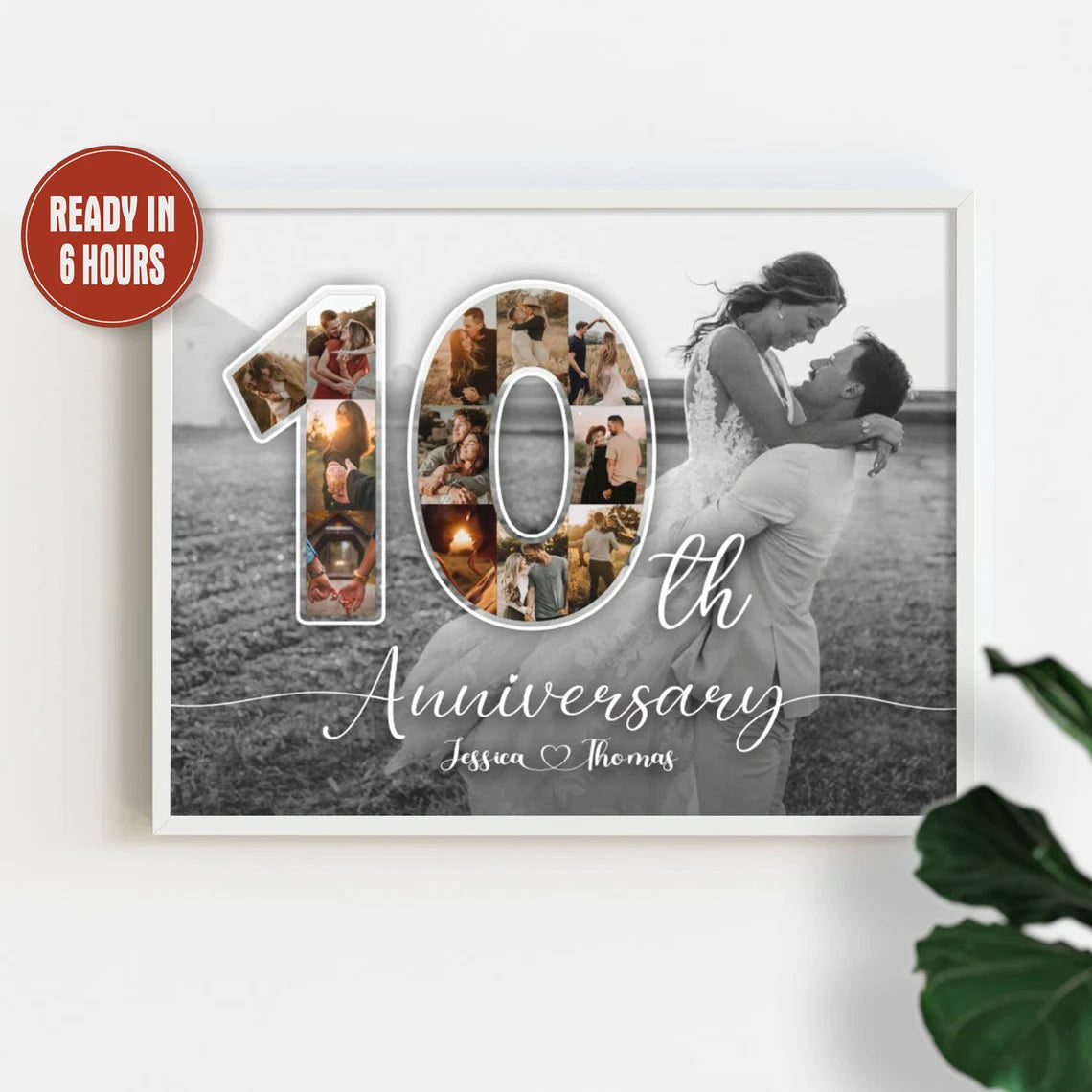Personalized 10th Anniversary Photo Collage – Custom Couple Wall Art Gift