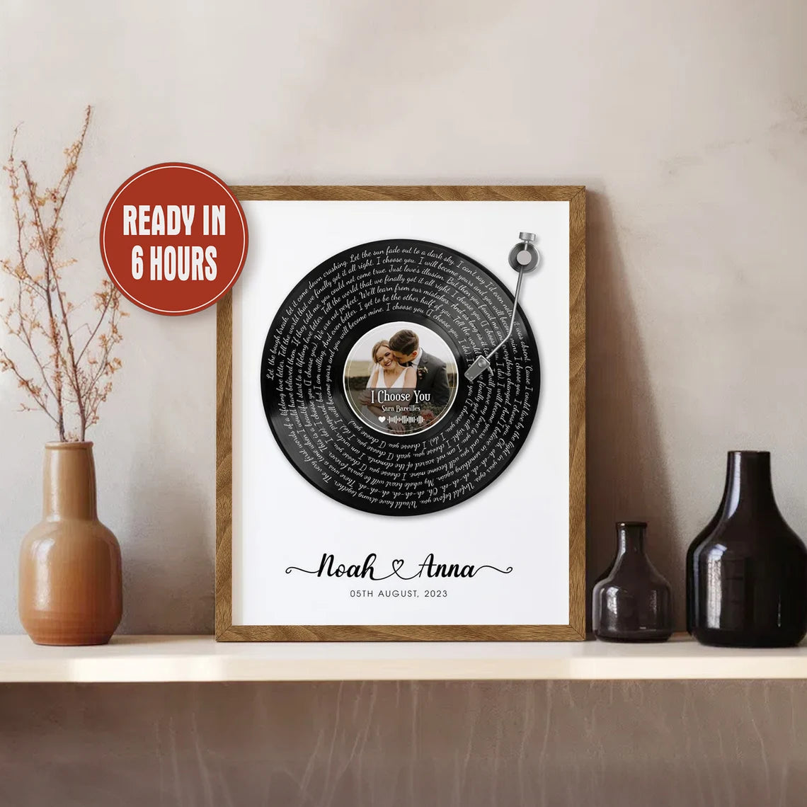 Personalized Vinyl Record Wall Art with Photo and Song Lyrics Custom Couple Gift