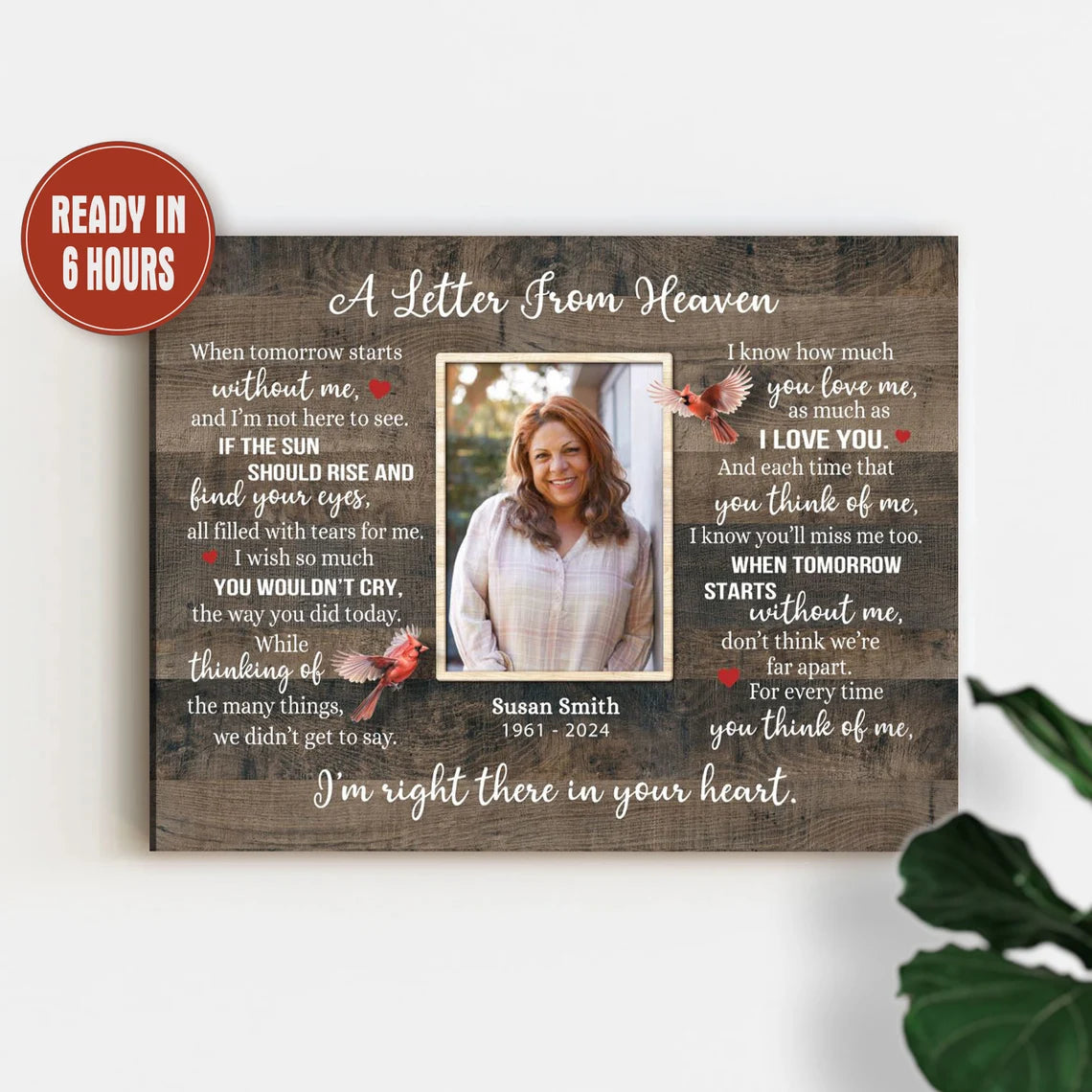 Personalized Memorial Photo Canvas – A Letter From Heaven Poem Wall Art