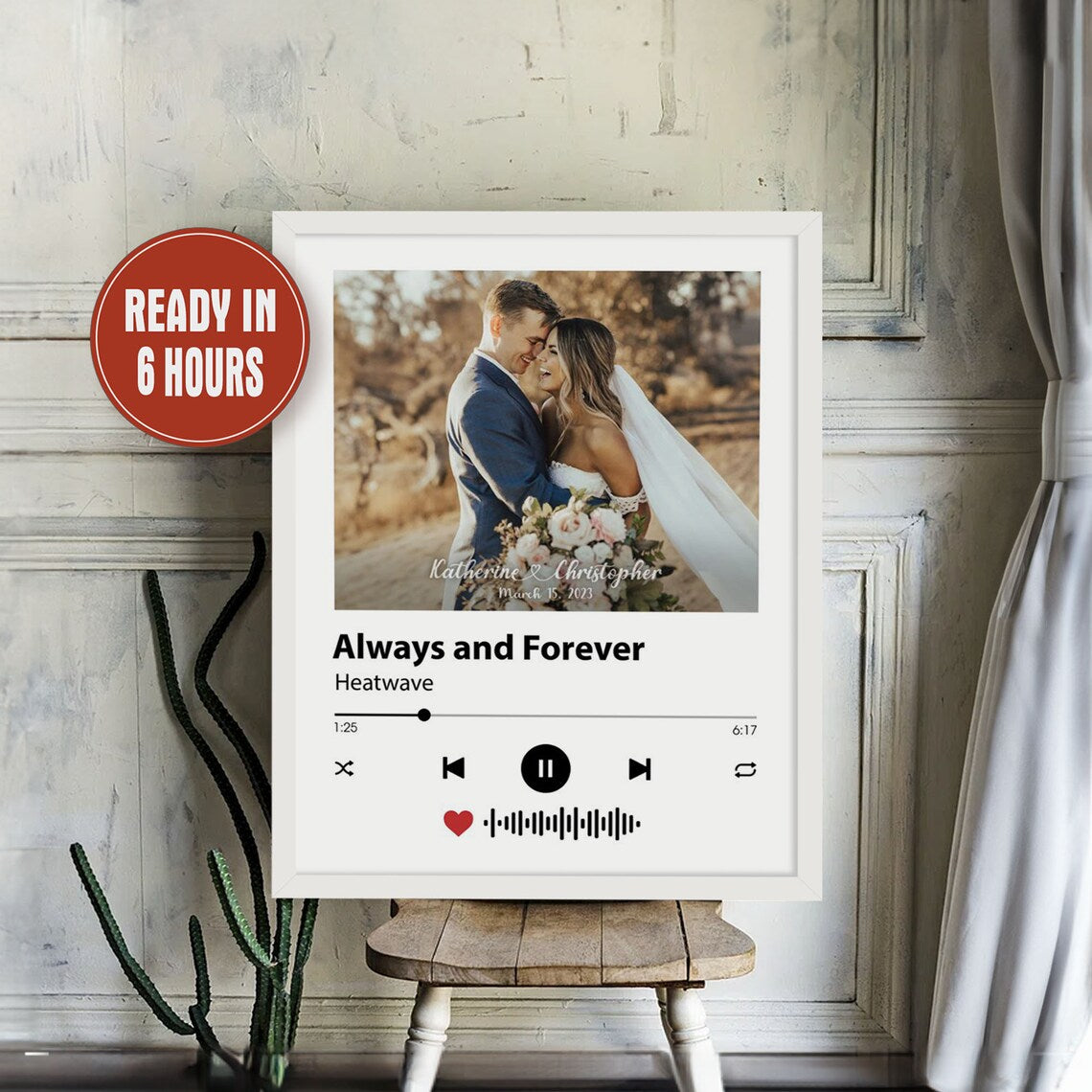 Custom Music Player Wall Art with Couple Photo Song Title and Names